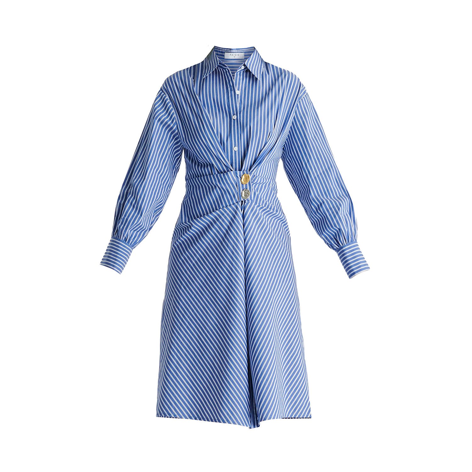 Paisie Asymmetric Striped Shirt Dress With Button Detail - Blue
