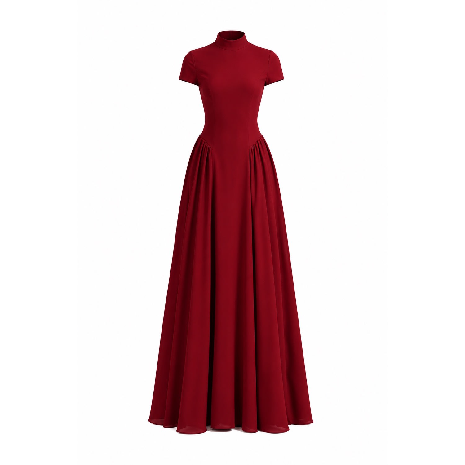 long red dress with cap sleeves RED ROUND NECKLINE SLEEVELESS GOWN WITH LONG LACE CAPE | CULT MIA