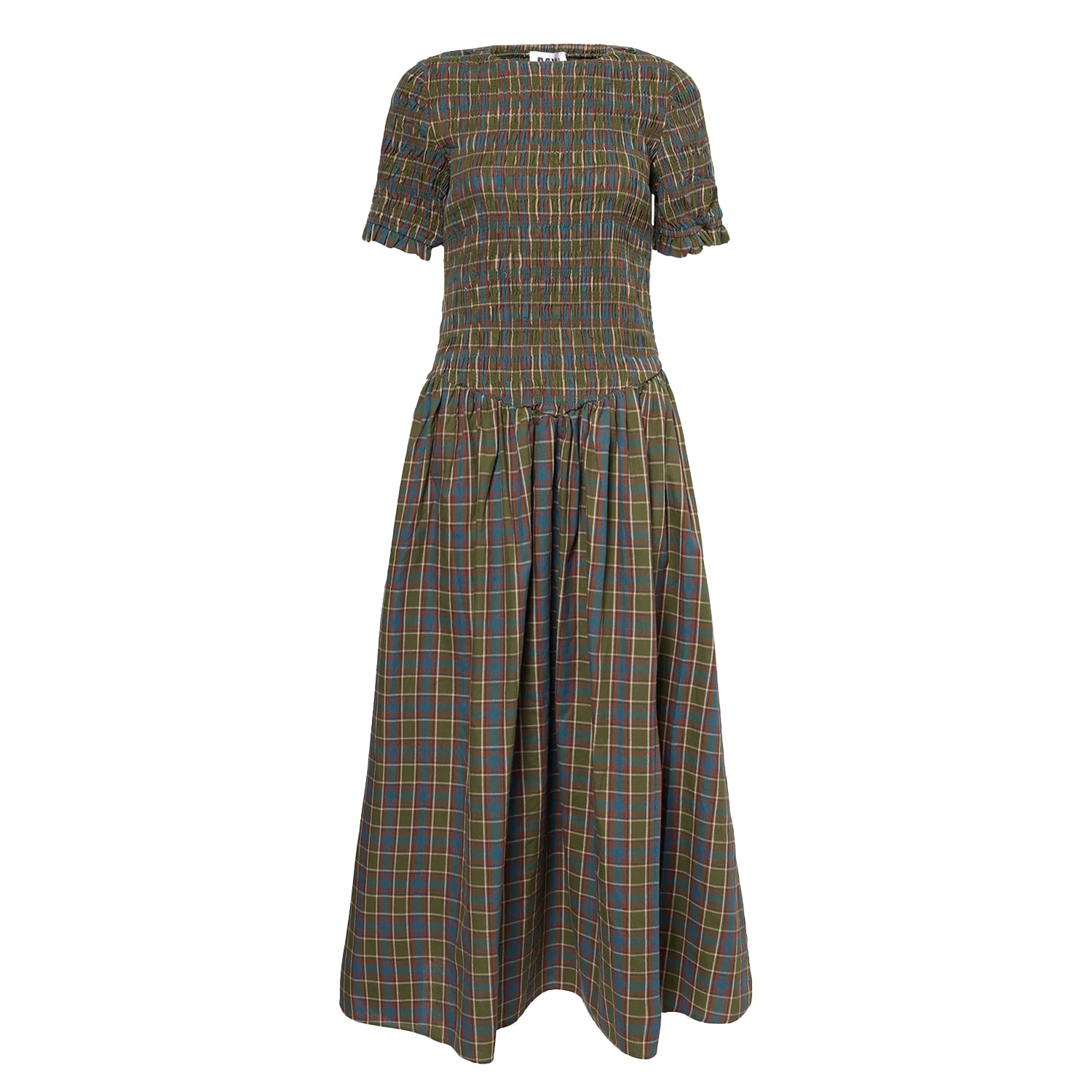 green plaid midi dress Plaid Mock Neck Long Sleeve Midi Dress main image 1