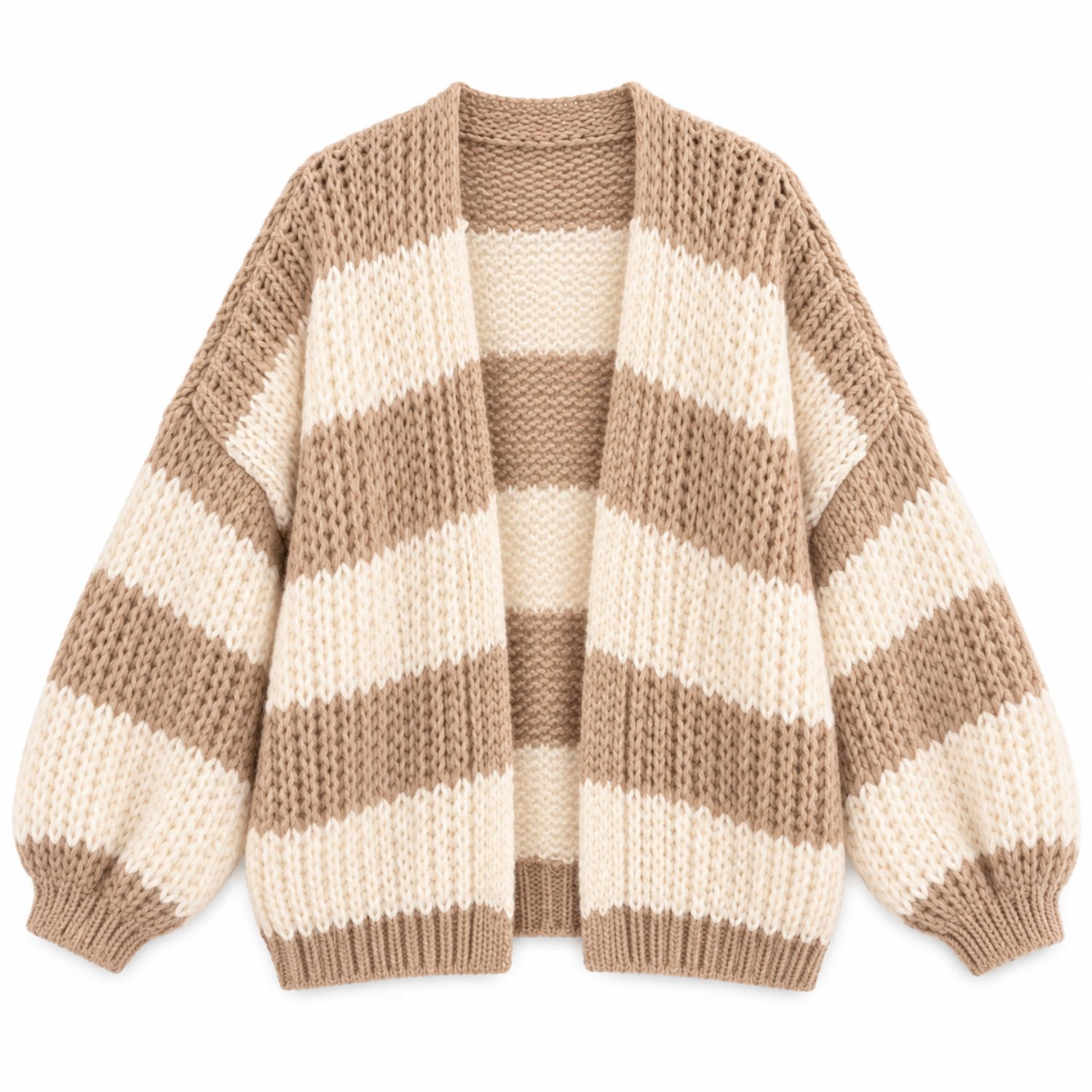 Beige & Cream Chunky Knit Color-Block Cardigan | LAtelier London