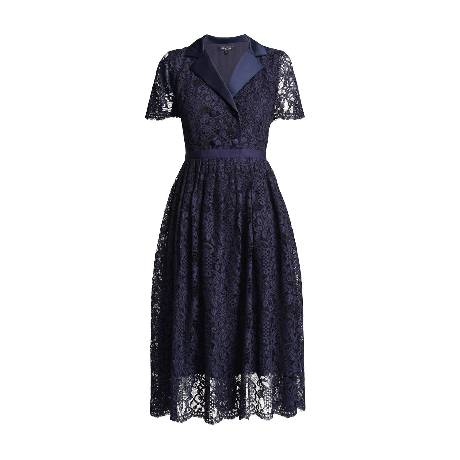 double breasted dress midi Satin Double Breasted Ruffle Skirt Midi Dress