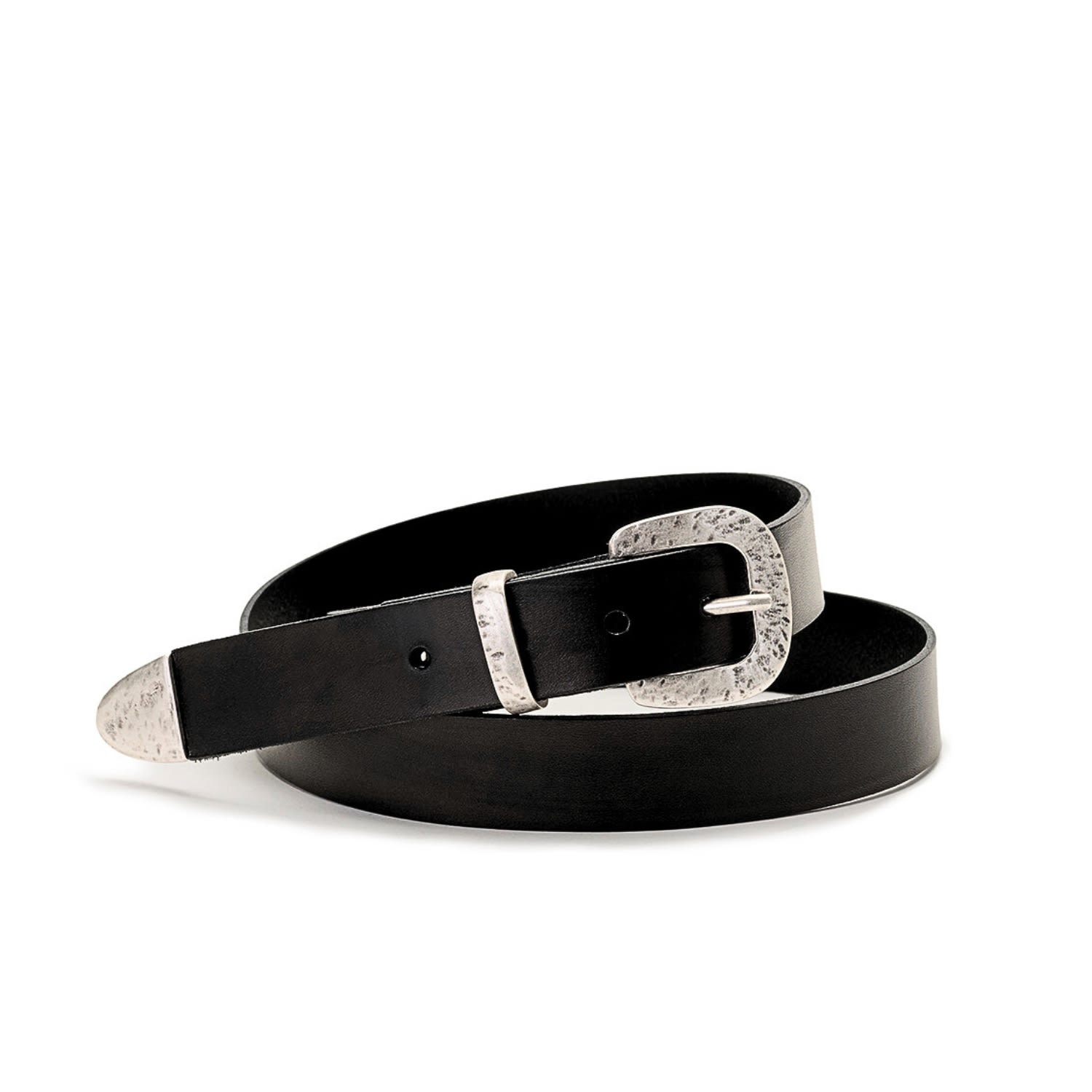 4682 Black Leather Belt With Shiny Silver Metal Buckle Unique Inflated Buy Western Double Buckle Belt For Women in Black Leather  main image 2