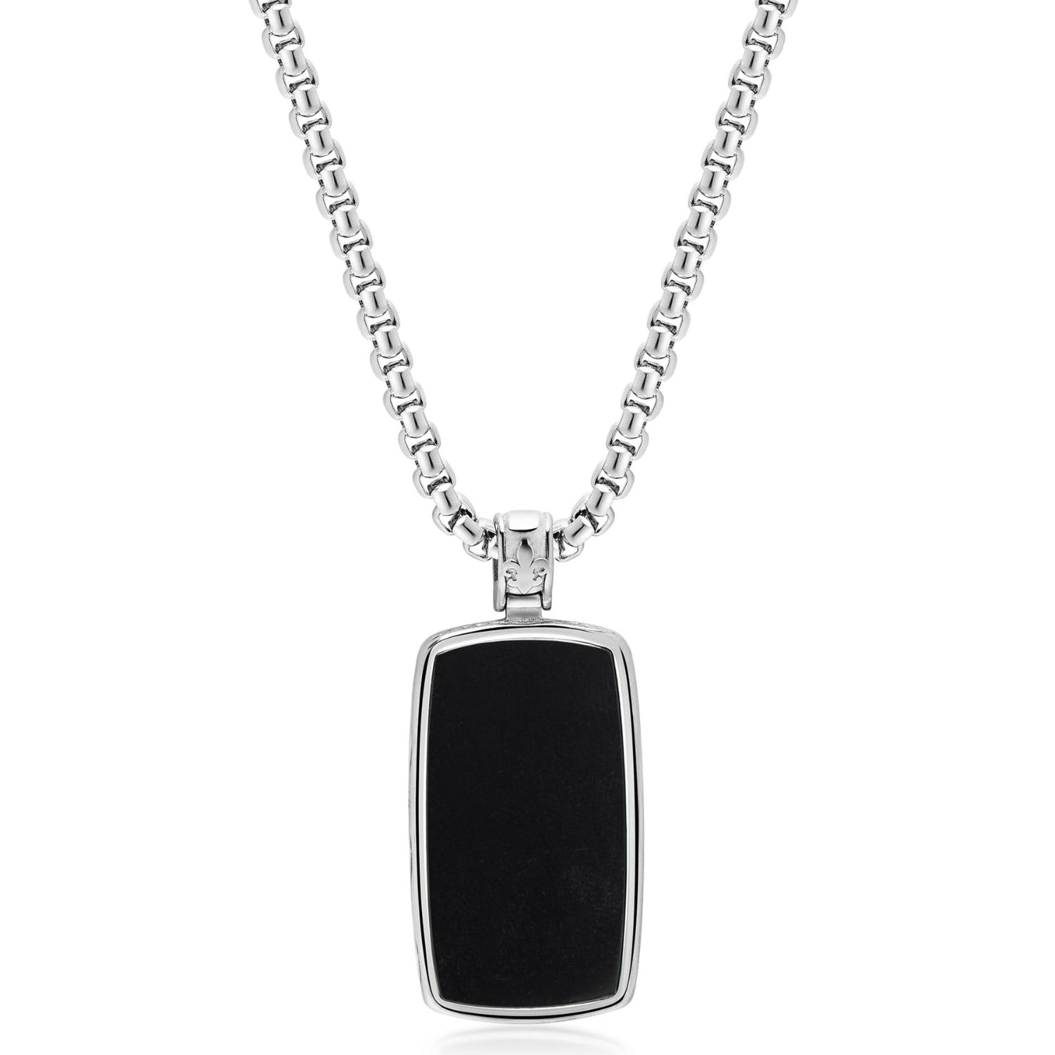 Black Onyx Dog Tag Necklace In Silver | Nialaya | Wolf & Badger