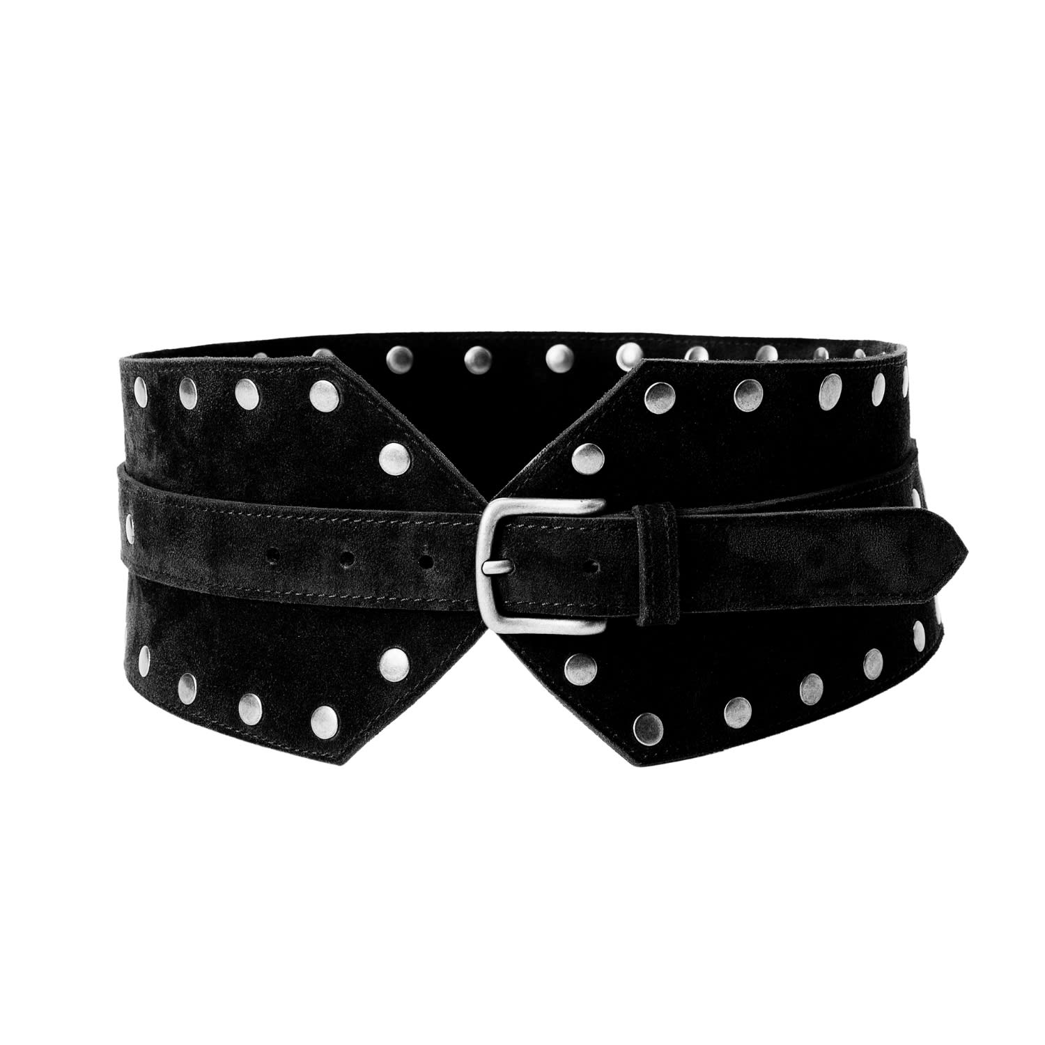 Black Suede Wide Belt With Silver Studs | JUAN-JO | Wolf & Badger