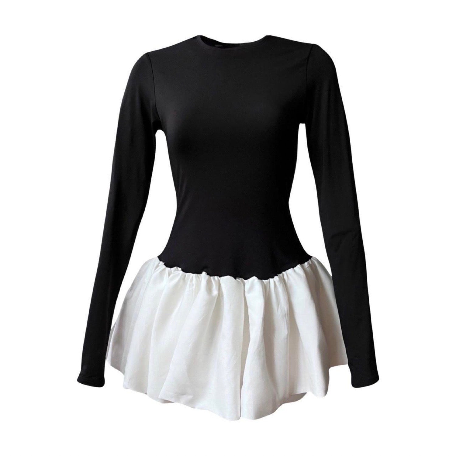 Black Top With White Balloon Ruffle Peplum | London Atelier