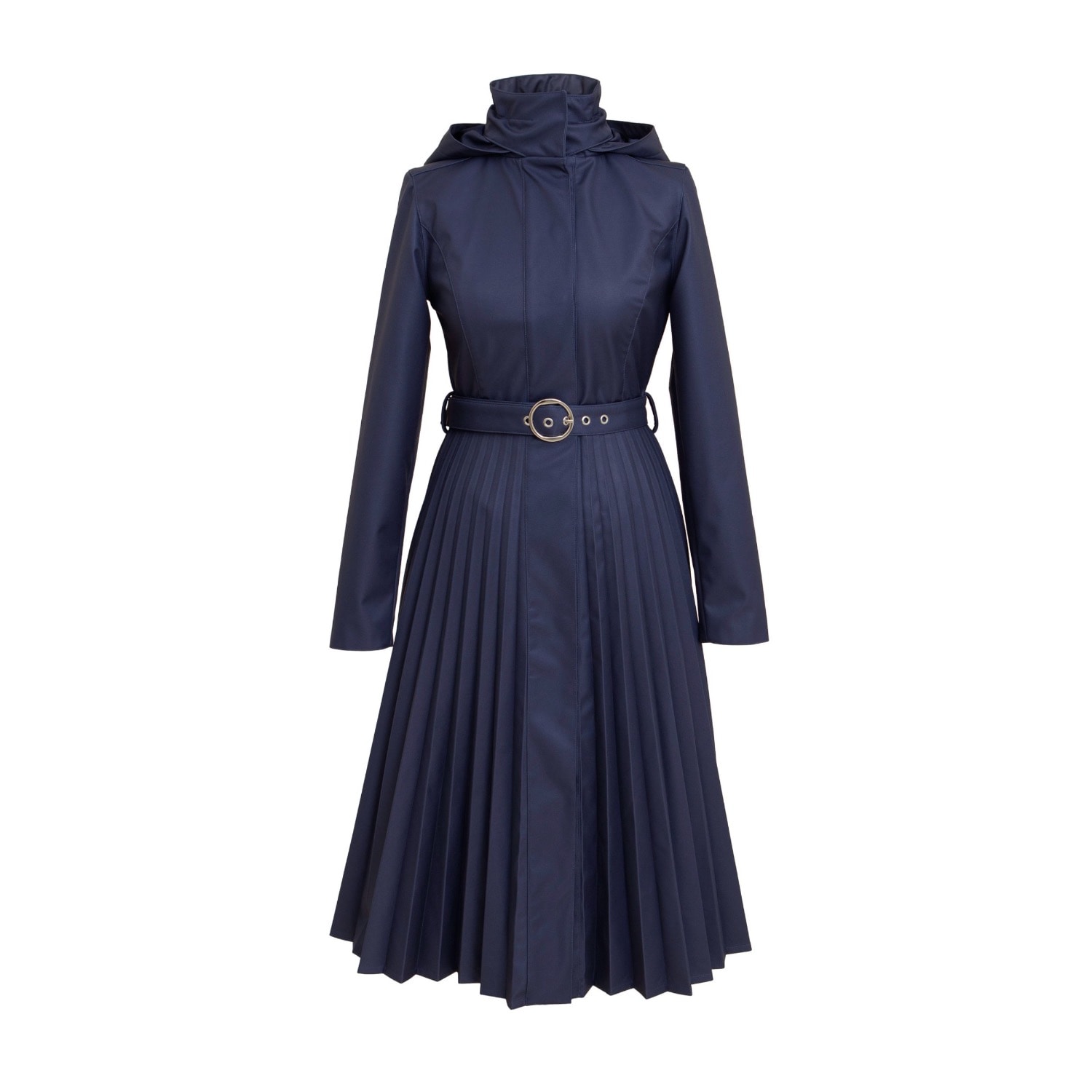 Blue Fit & Flare A-Line Coat With Pleated Skirt: Blue Serenade