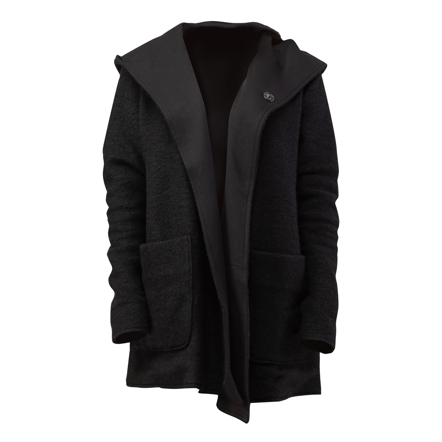 Wool Hooded Cardigan Jacket With Pockets In Black | Nikka Place