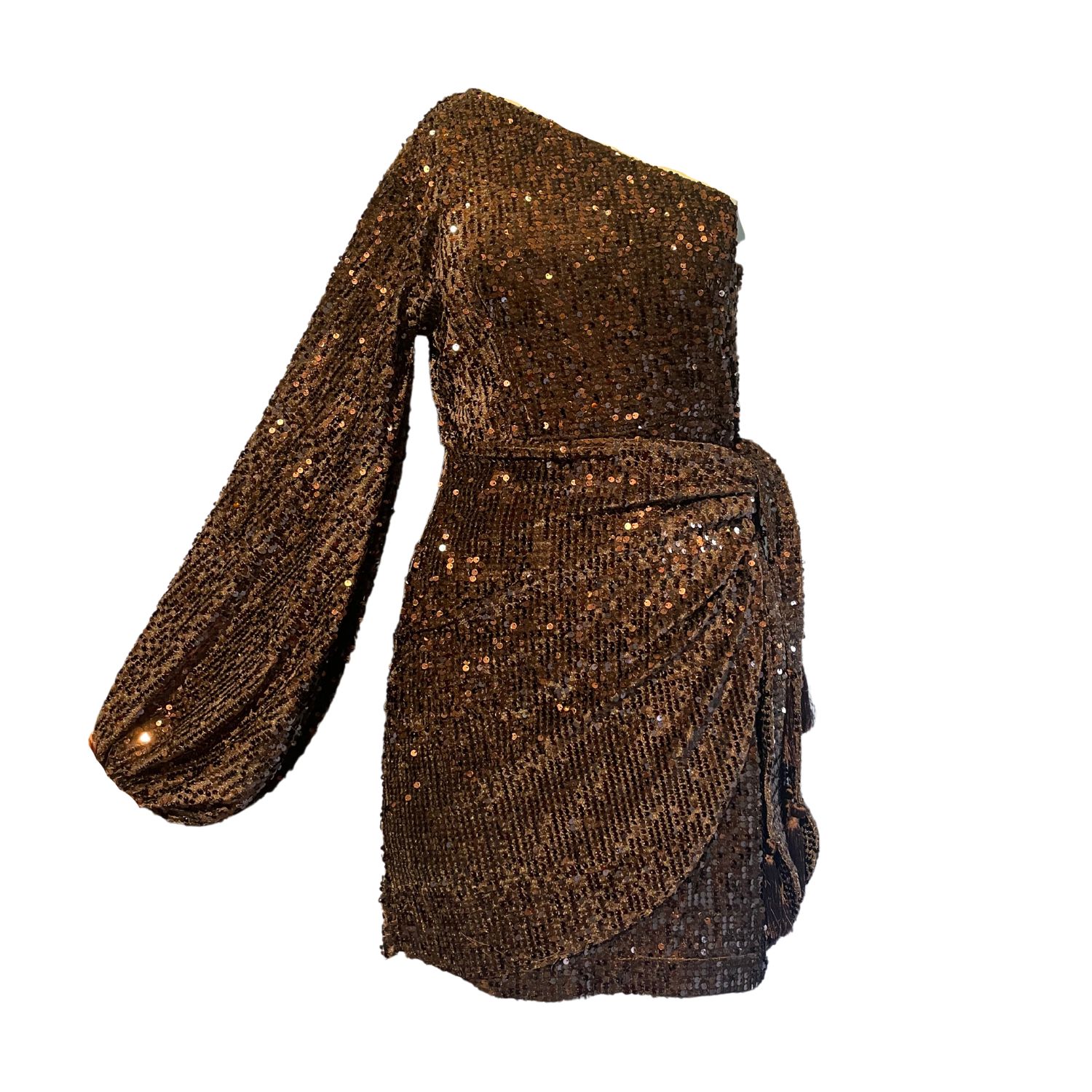 One Shoulder Jacquard Mini Dress-Silver/Taupe