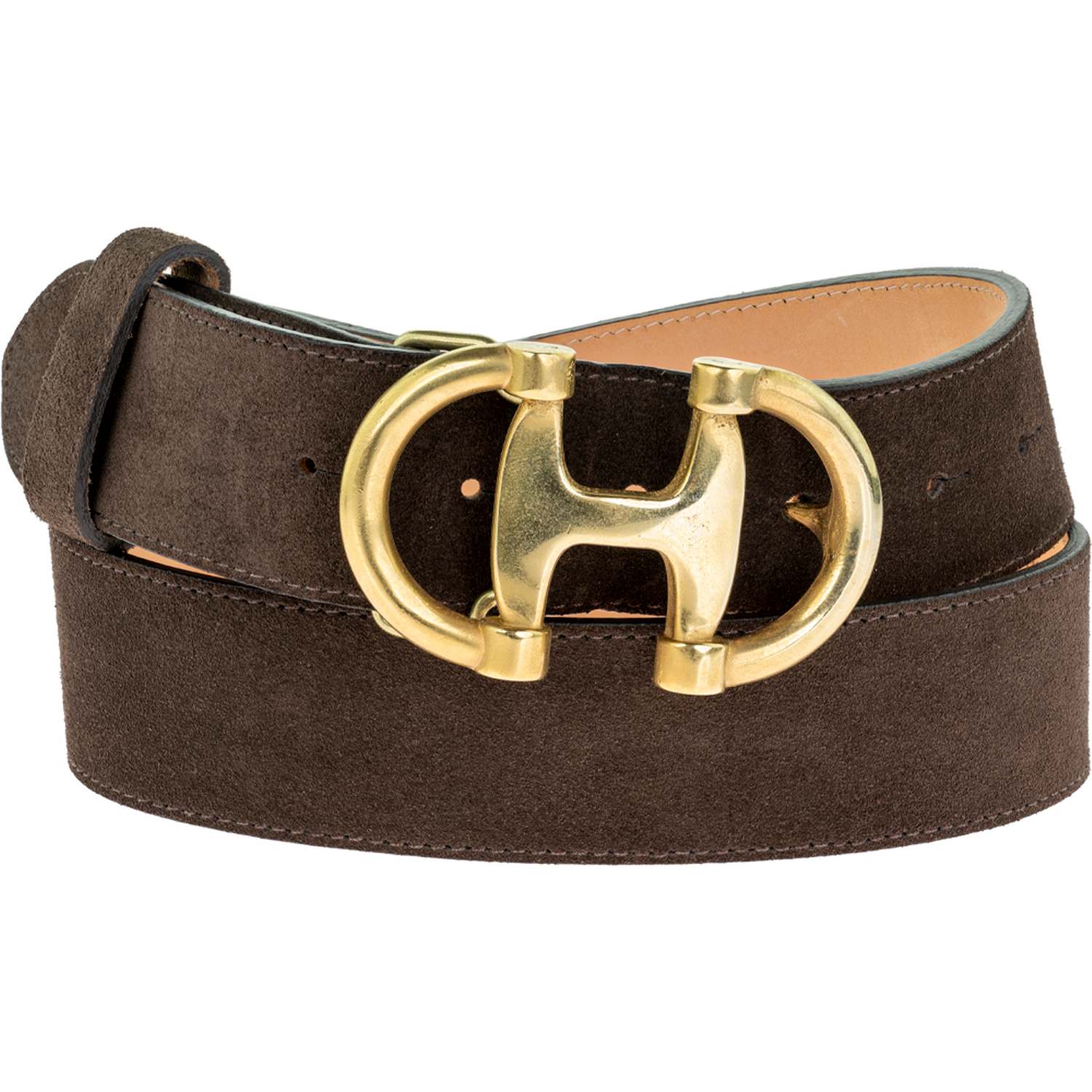 Brown Suede Belt & Detachable Brass Double D Buckle Unisex