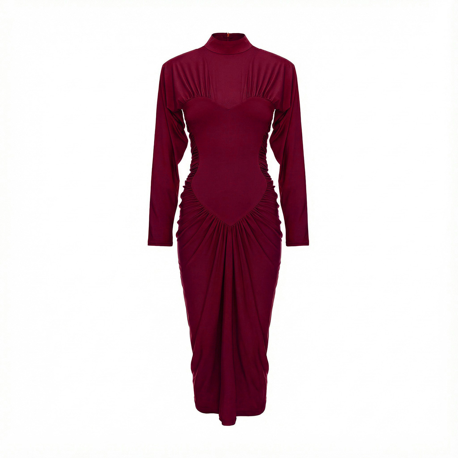 Burgundy Midi Dress With Heart-Shaped Detail | BLUZAT | Wolf & Badger