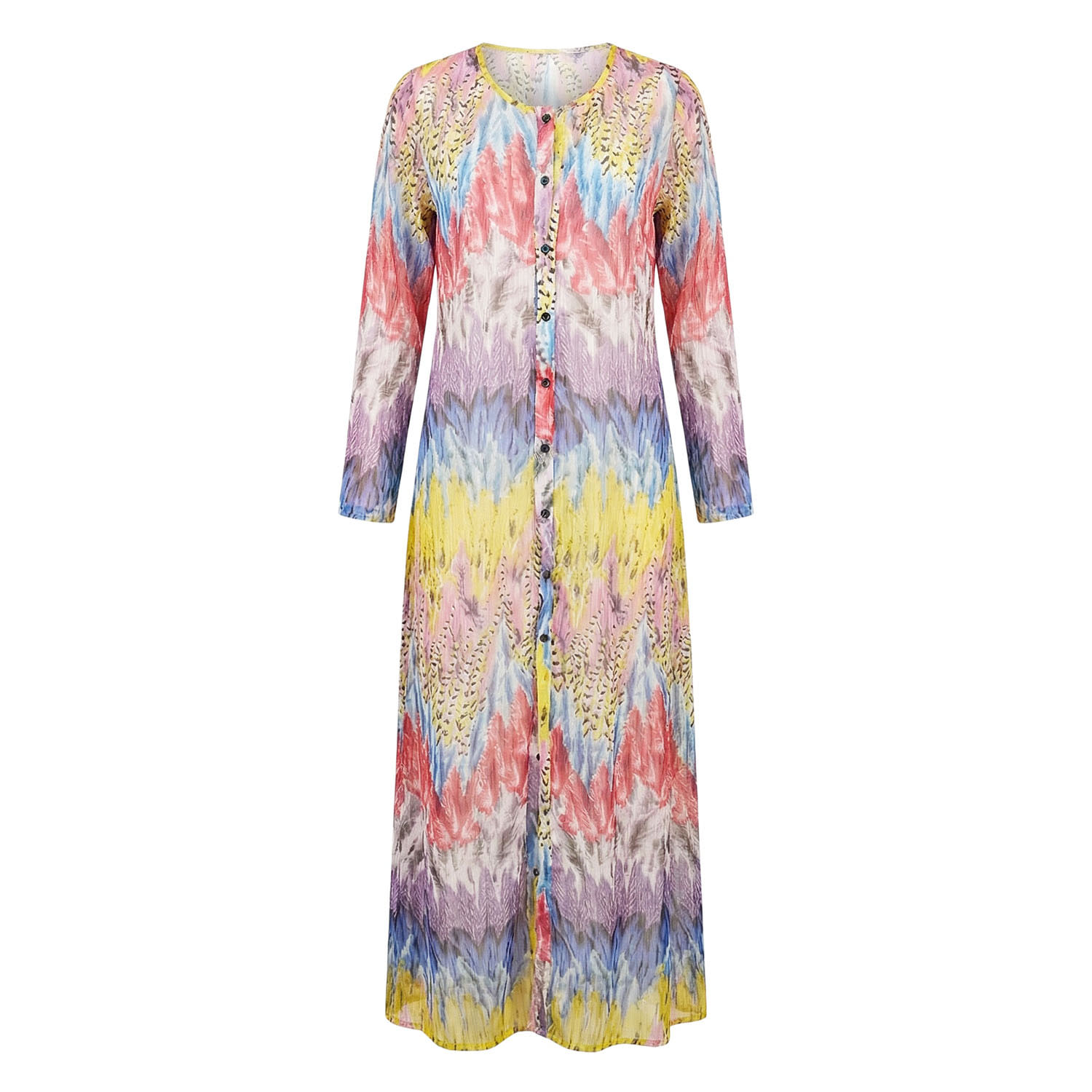 Button Up Maxi Dress In Summer Feather Print | CY Boutique | Wolf & Badger