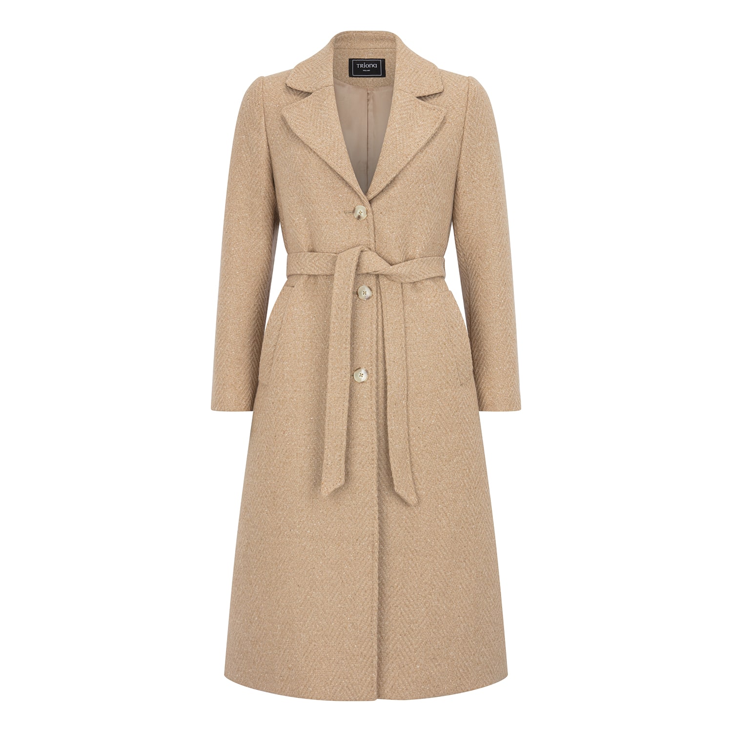 Camel Herringbone Erin Cashmere Blend Belted Coat | Triona | Wolf