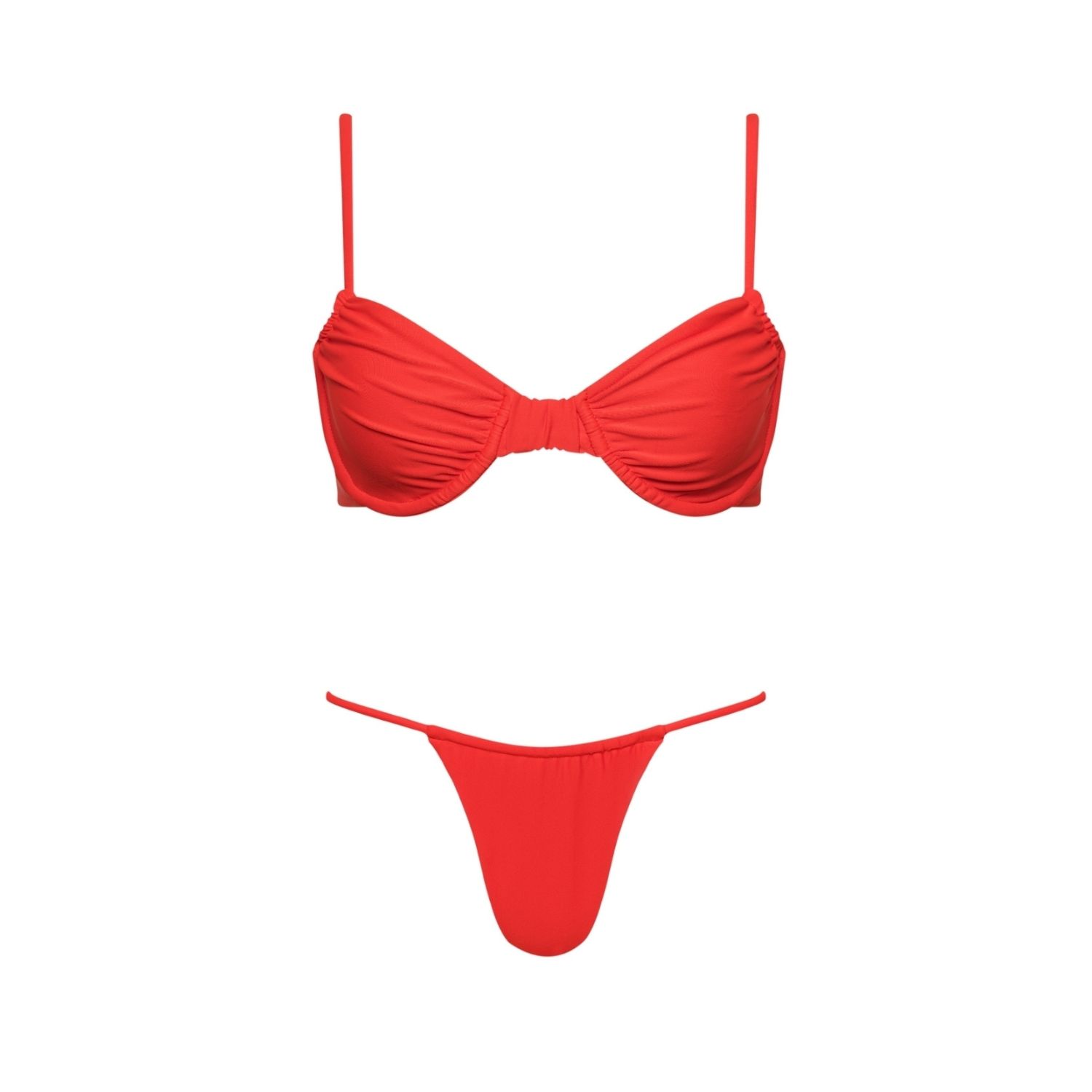 Capri Ruched Underwire String Bikini Set Red | PLAYALUXE | Wolf