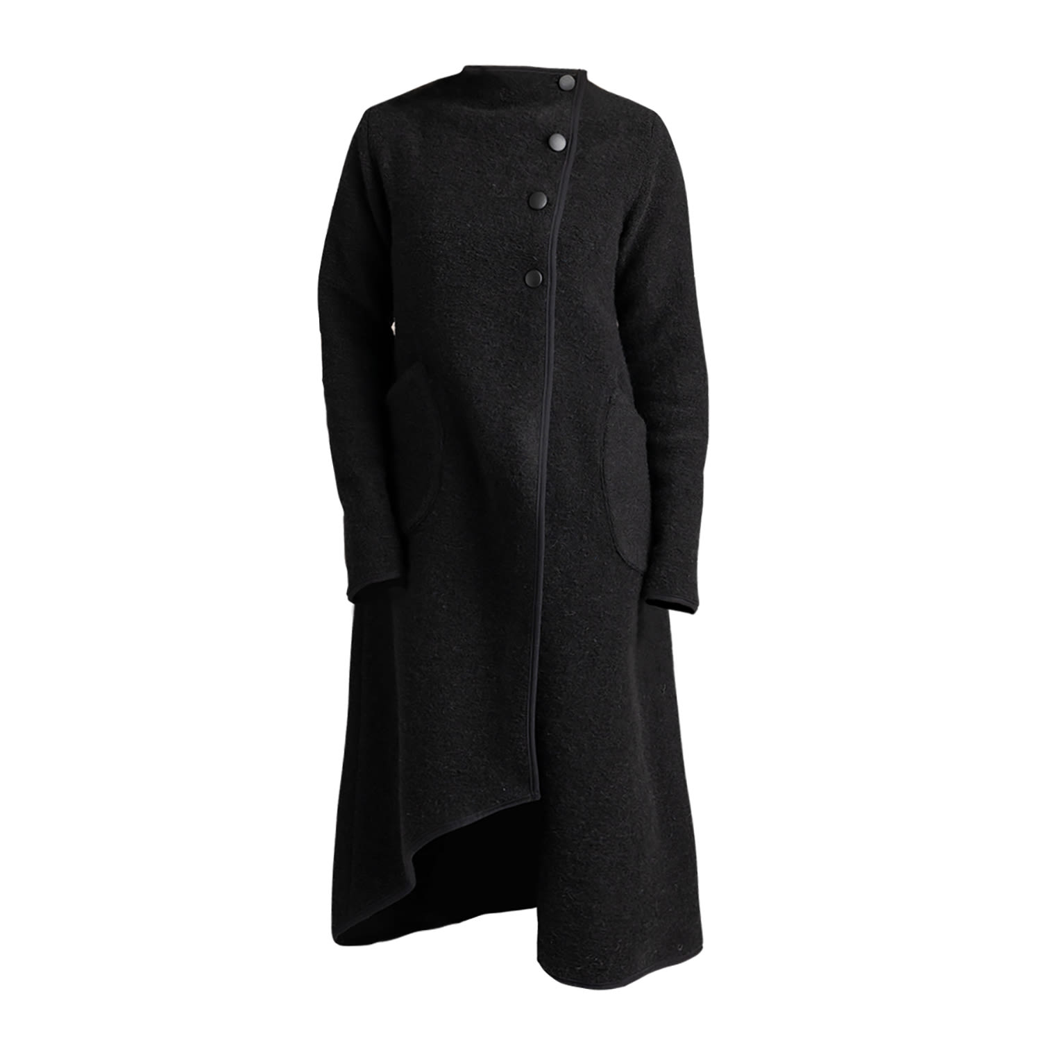 Wool Asymmetrical Wrap Cardigan Coat With Buttons And Pockets In