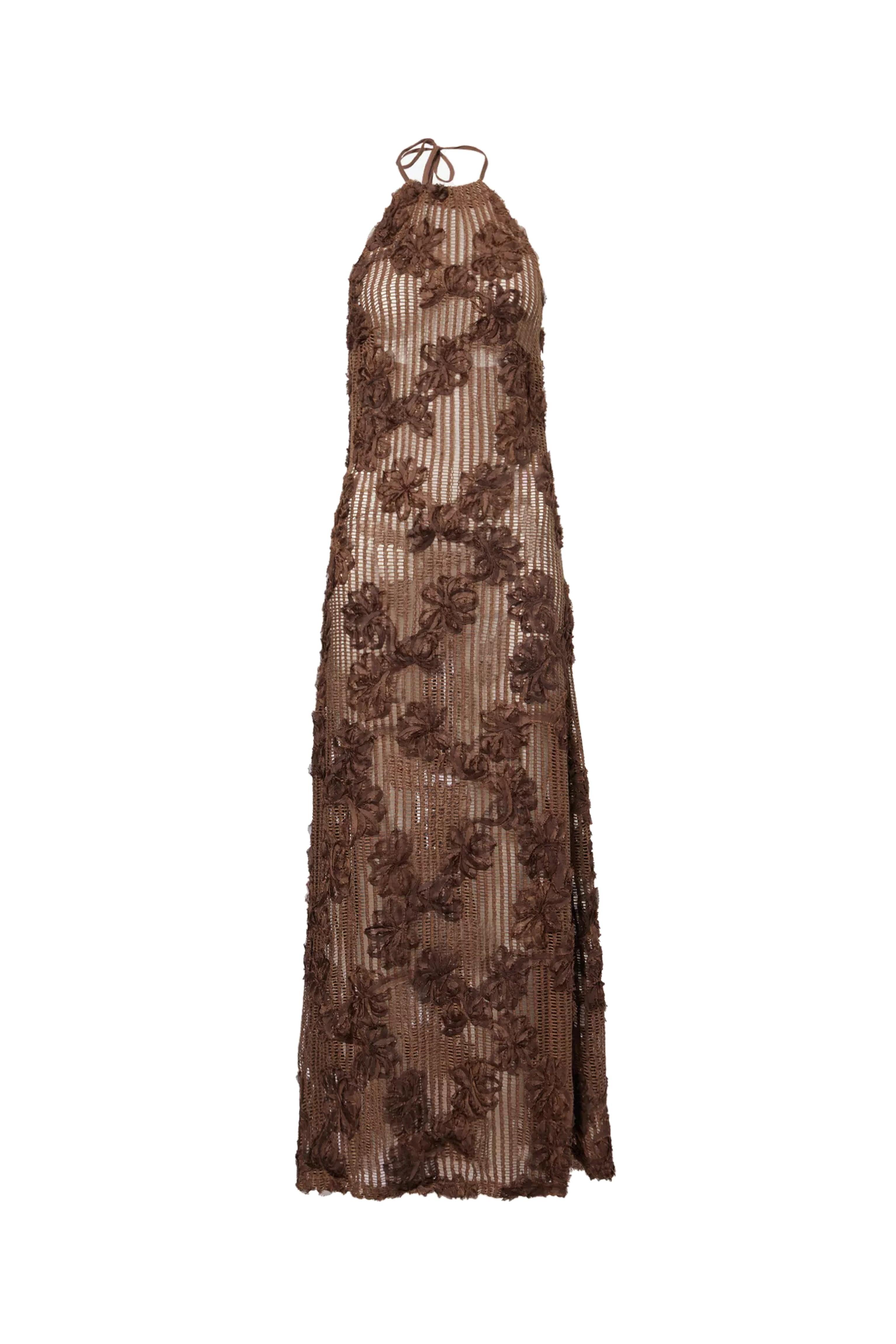 Amy Lynn Floral Crochet Maxi Dress - Brown