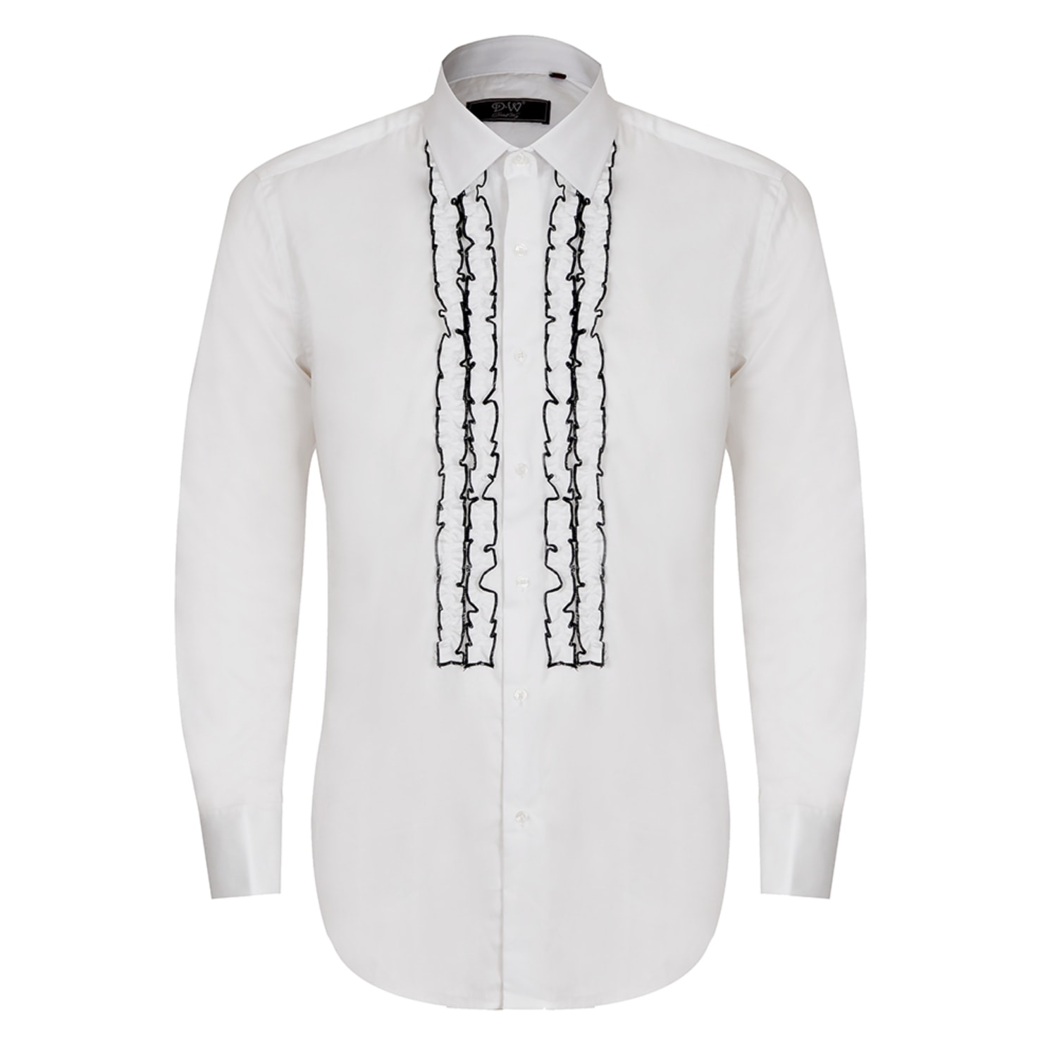 David Wej Ashton Collar Ruffle Dress Men Shirt - White