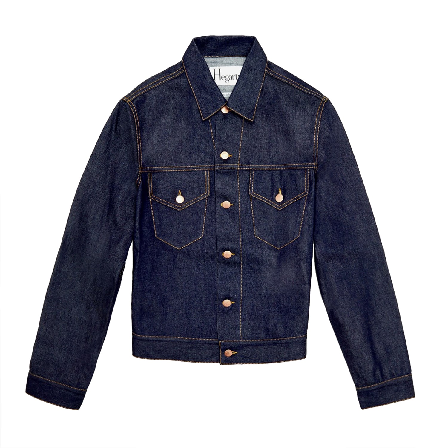 Mens Trucker Jacket In Raw Indigo Denim | Hegarty | Wolf