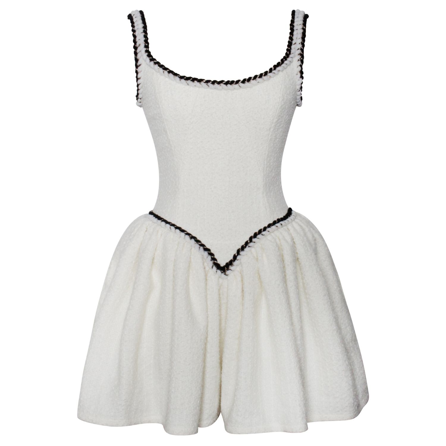 Coco White Boucle Tweed V Waist Mini Dress | Miss Circle New Coco White Boucle Tweed V Waist Mini Dress | Miss Circle New