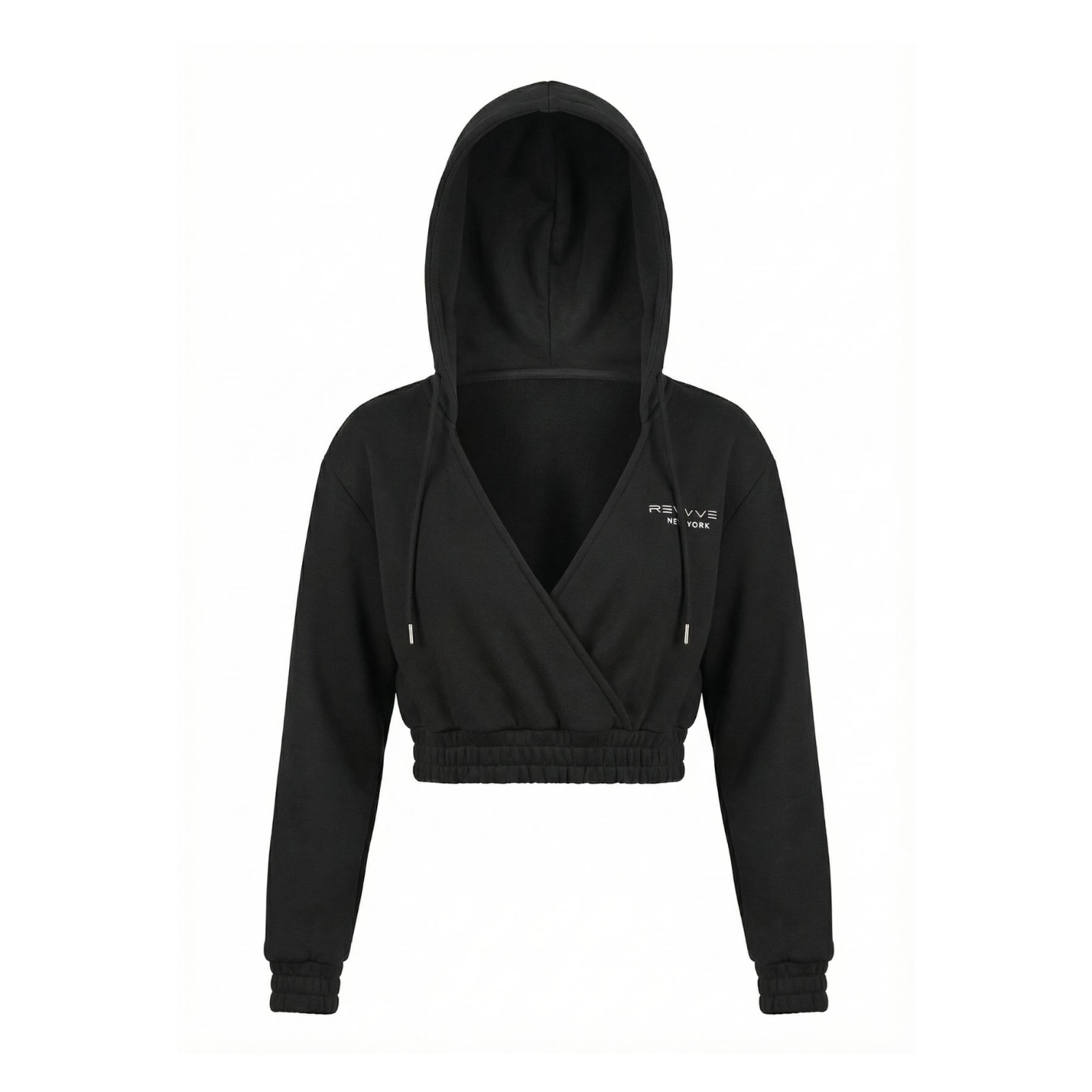 Cropped V-Neck Hoodie Black | Revyve Active | Wolf & Badger
