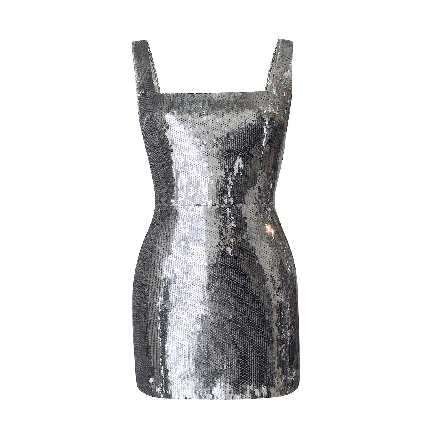 Crystal Sequin Mini Dress- Silver | Moda Glam | Wolf & Badger