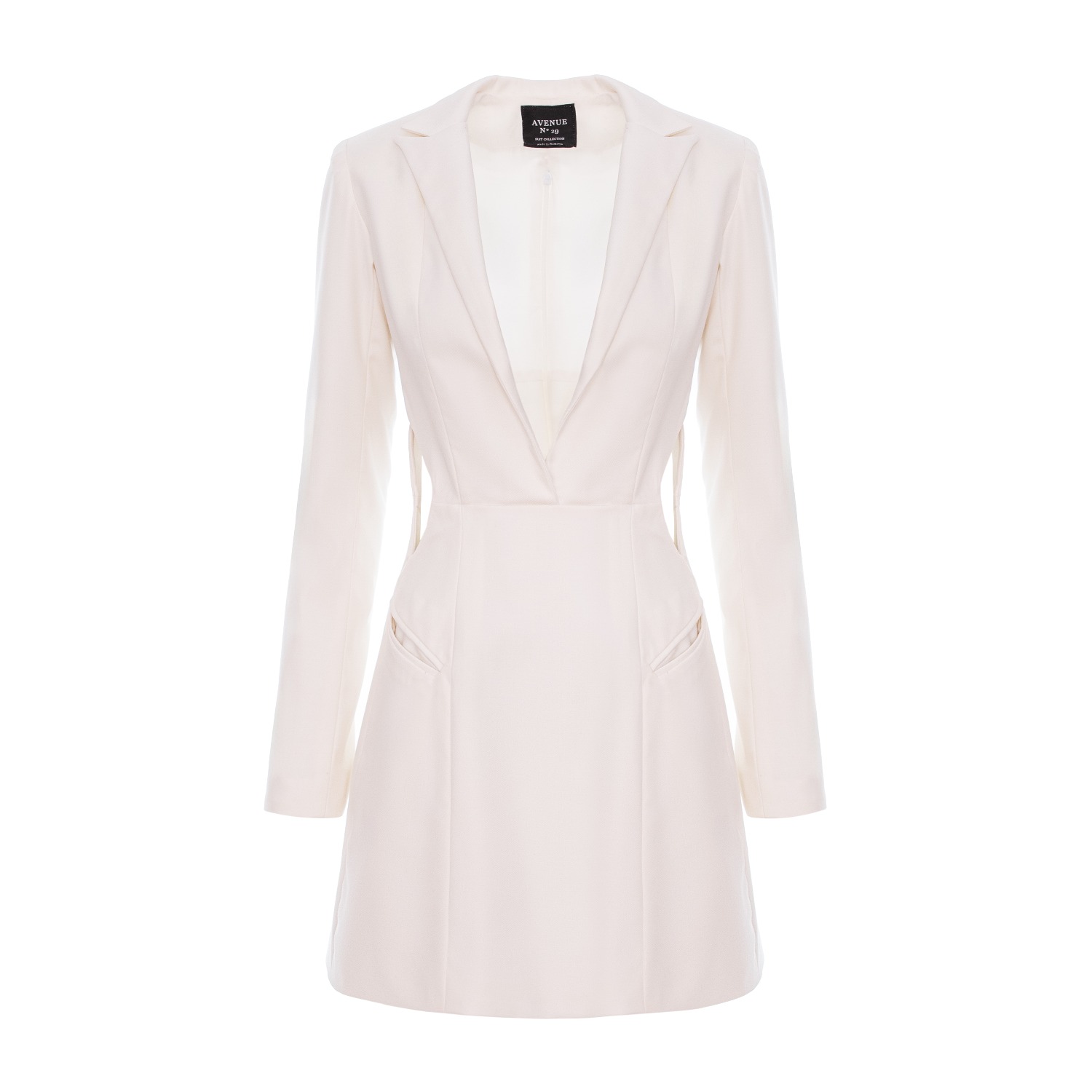white cut out blazer dress White Long Sleeve Blazer Dress with Side Cut-Outs and Pocket Detail  Elegant and Trendy White / S