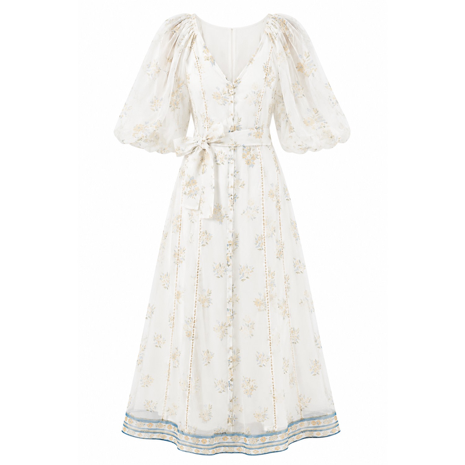 Cynthia Silk Puff Sleeve Maxi Dress-Floating Bouquet | We Are