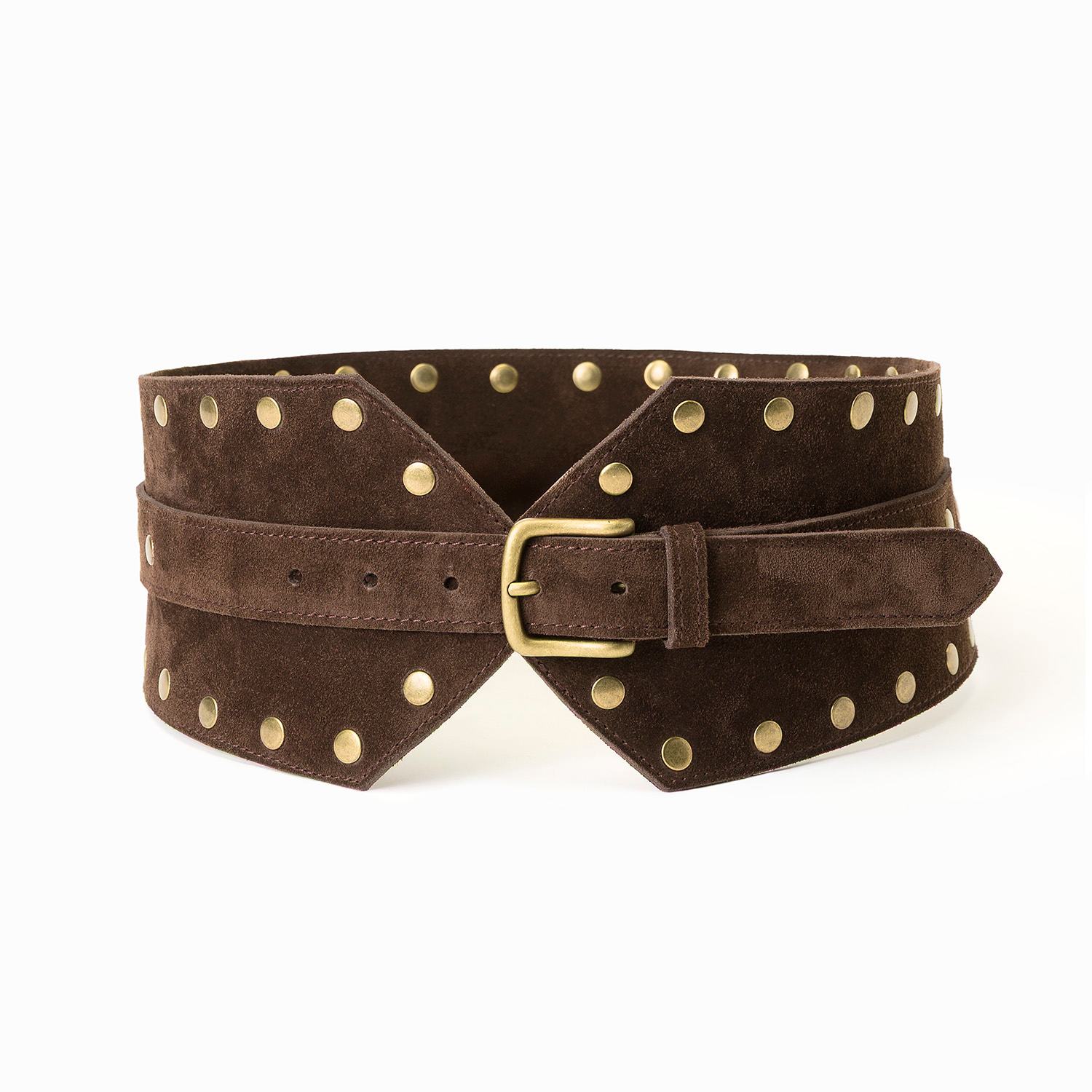 Dark Brown Suede Wide Belt With Studs | JUAN-JO | Wolf & Badger