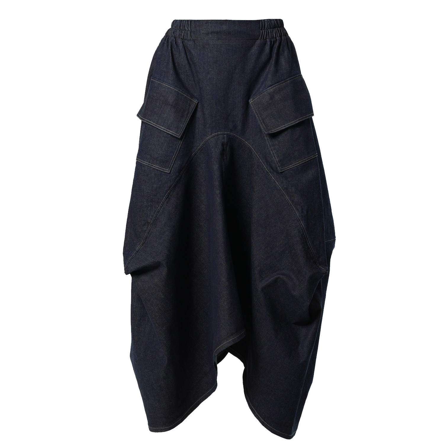 Denim Asymmetrical Skirt In Dark Blue | Metamorphoza | Wolf & Badger