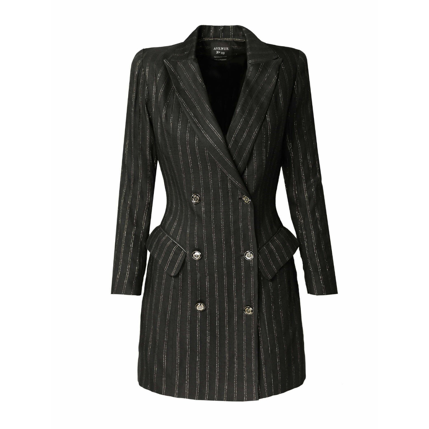Avenue N29 Double Breasted Linen Blazer Dress - Black
