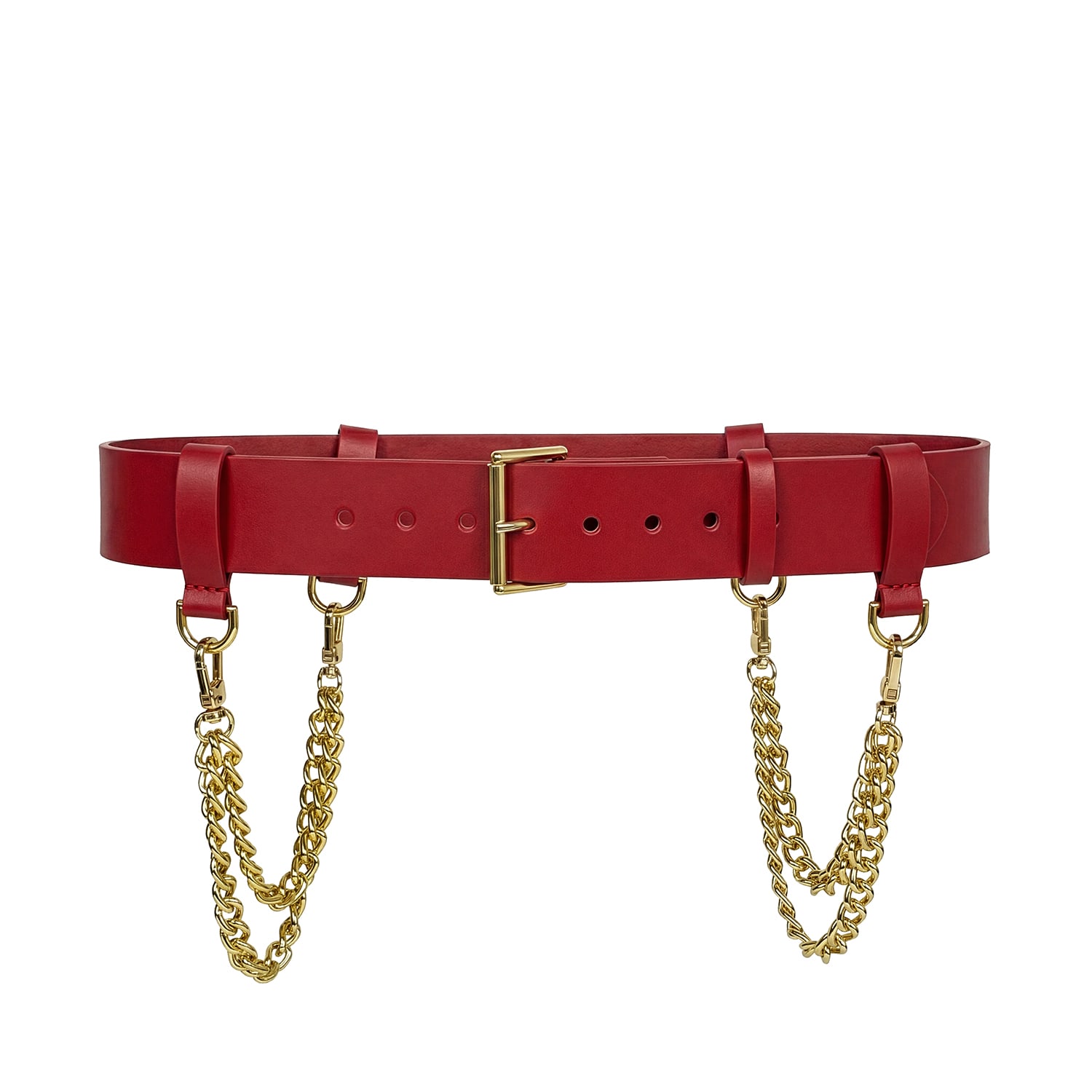 Double Chain Red Leather Belt | Haute Cuir | Wolf & Badger