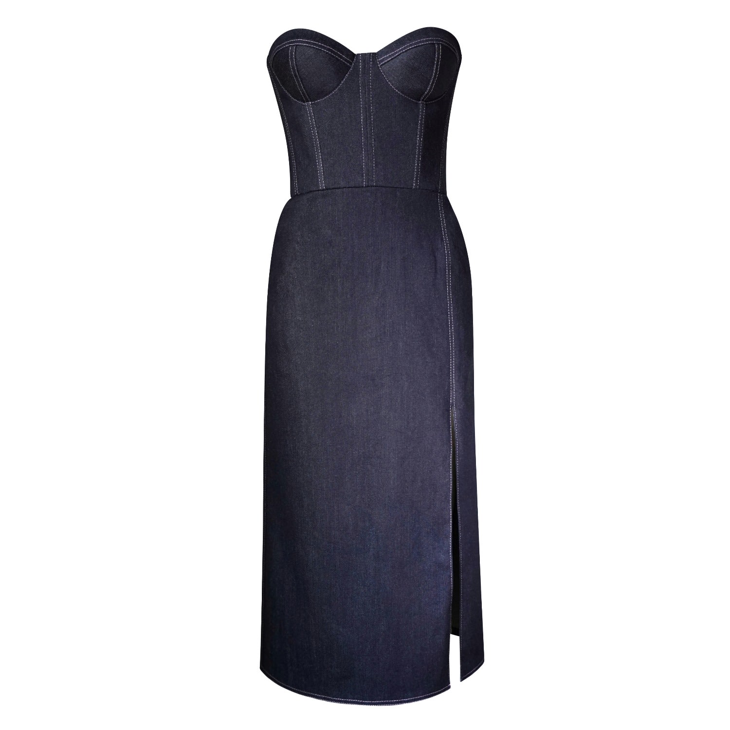 knee length dresses for ladies DENIM BUSTIER MIDI DRESS – ACT N°1