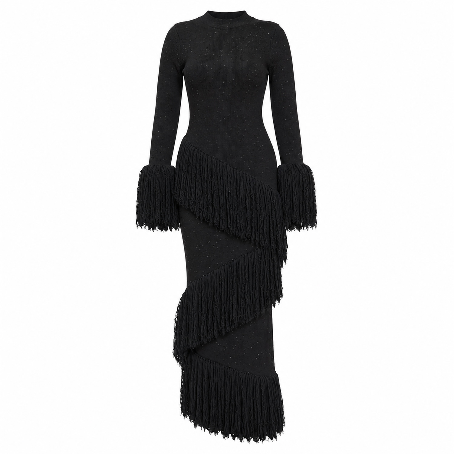Eme Sequin Fringe Maxi Dress In Black | OFUURE | Wolf & Badger