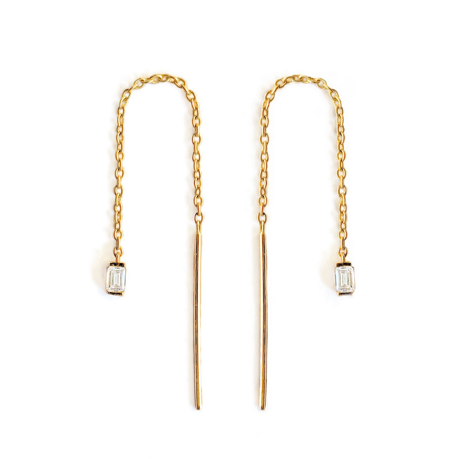 Women s Neutrals Gold Yellow Emerald Diamond Threader Earrings Solid Gold Pair Aiana
