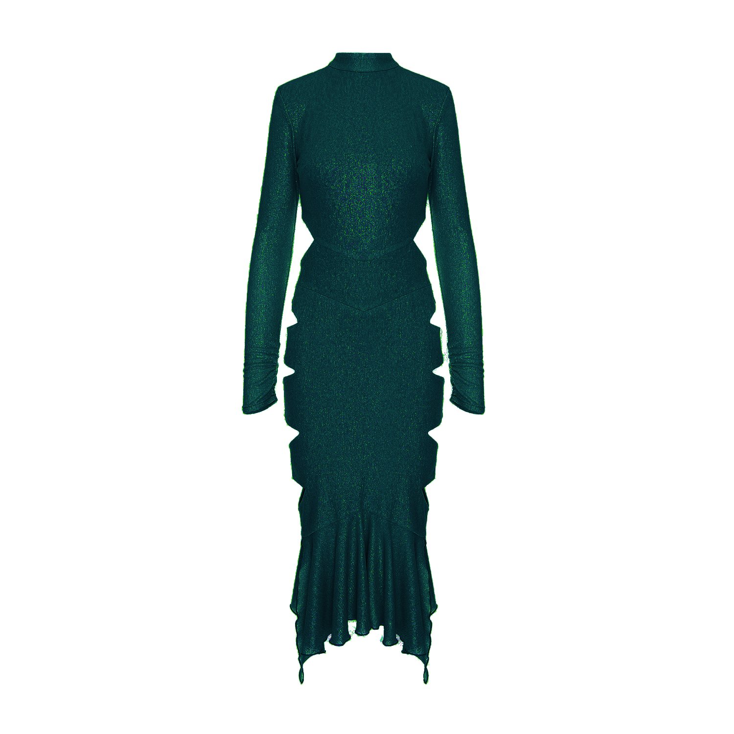 light olive green maxi dress Metallic Crinkle Long Sleeve Sheath Gown In Green main image 0