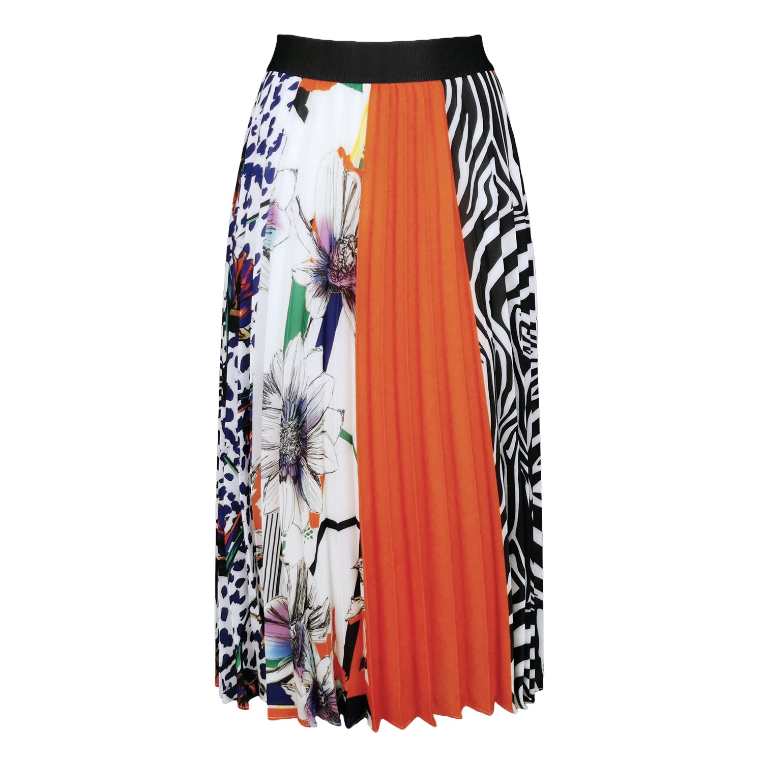 Multi-Color Flowers & Zebra Print Half-Circle Pleated Skirt