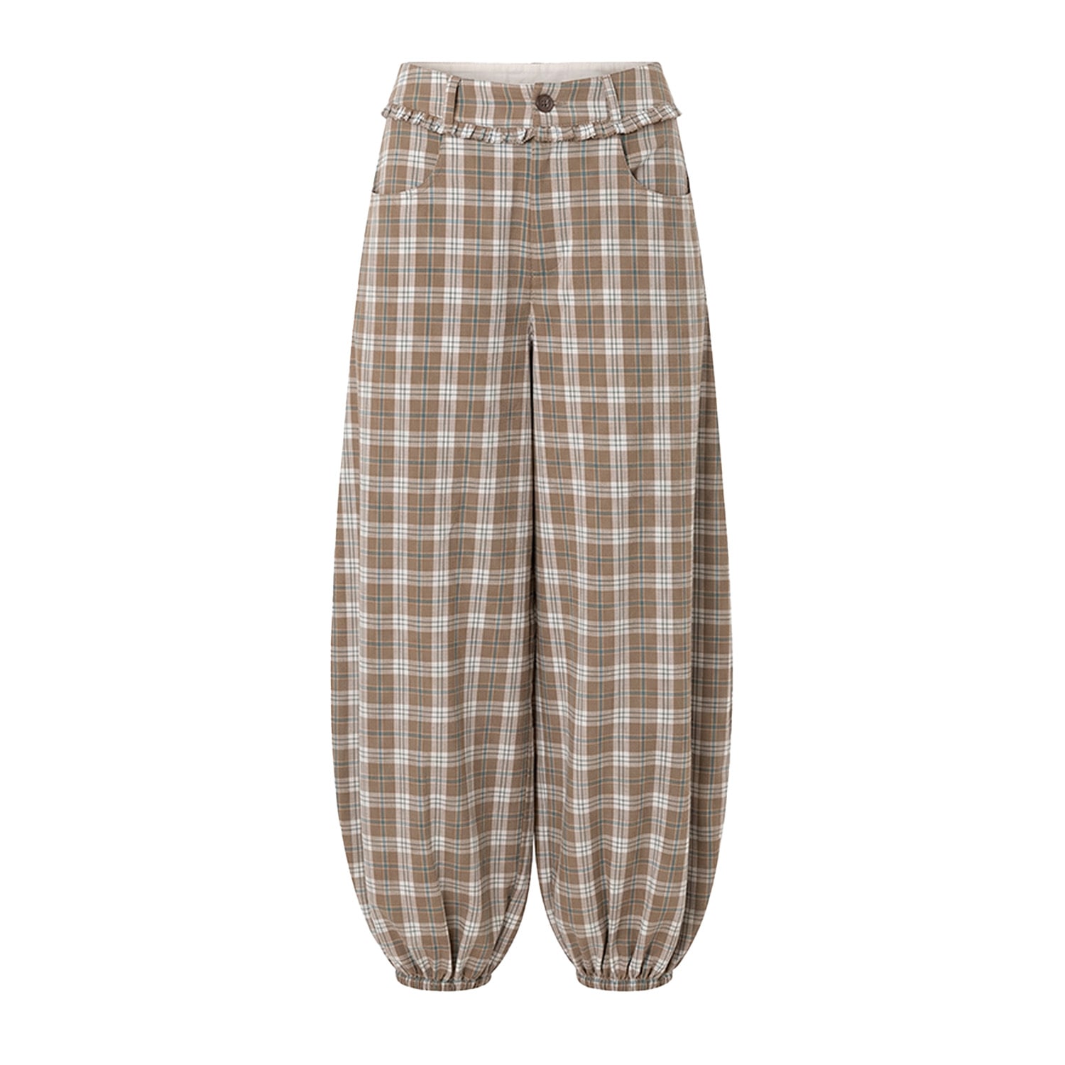 Esme Green Check Cotton Balloon Trousers | AMY LYNN | Wolf & Badger