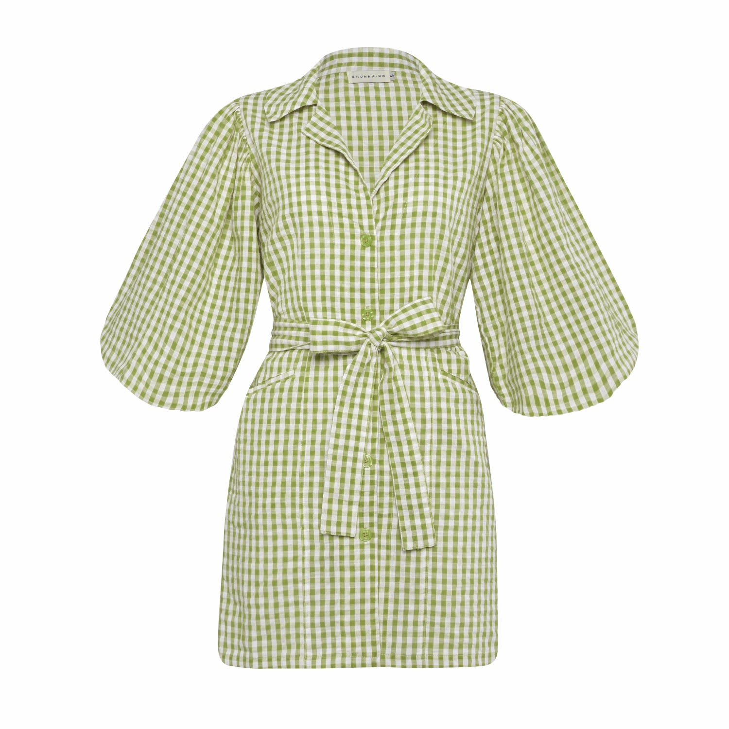 green gingham puff sleeve dress Elloh Gingham Puff Sleeve Midi Dress Olive Dress – 39 & Main