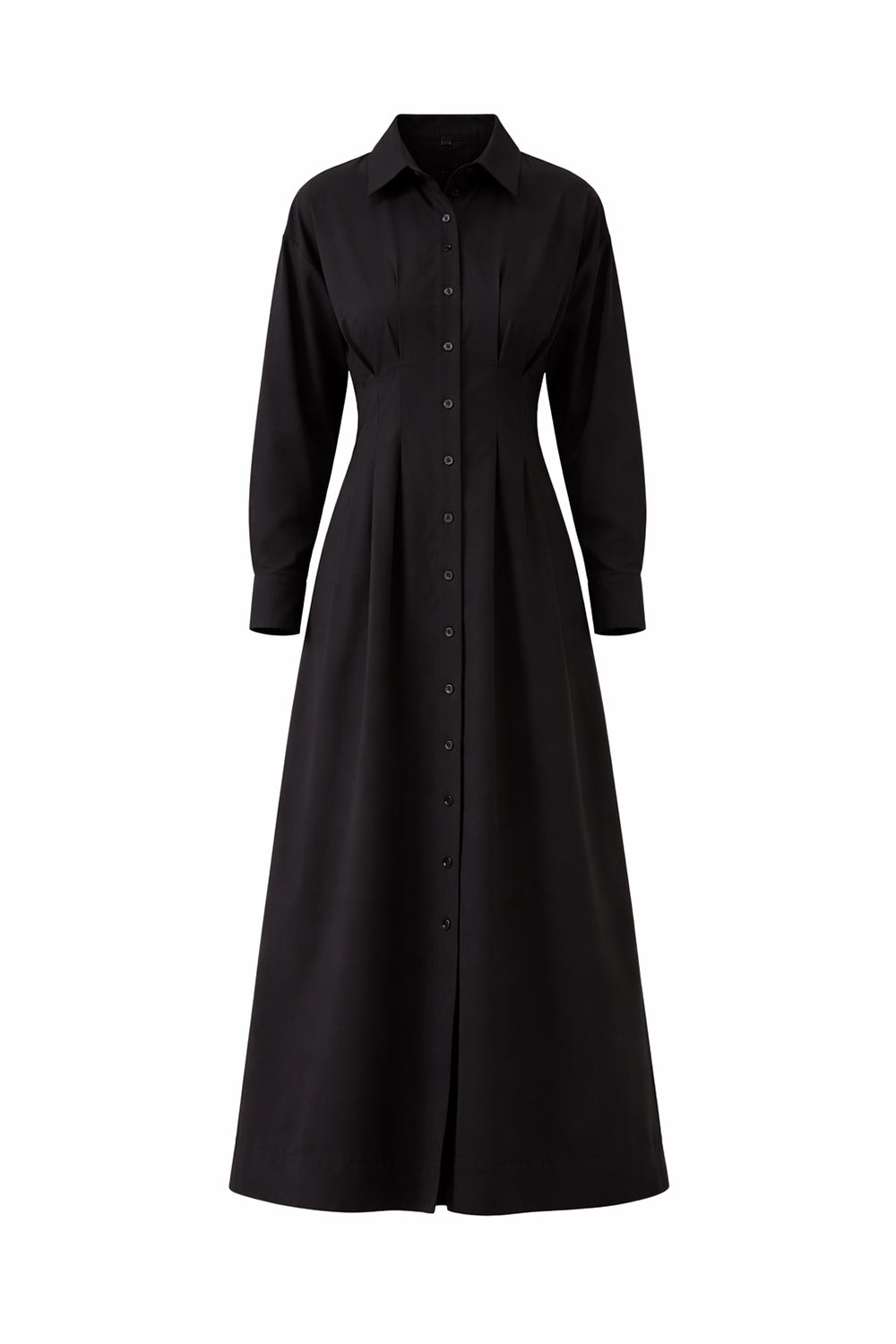 black fitted waist shirt dress Long Sleeve Button Front Collared Cinched Waist T-Shirt Dress In Black |  EGO US