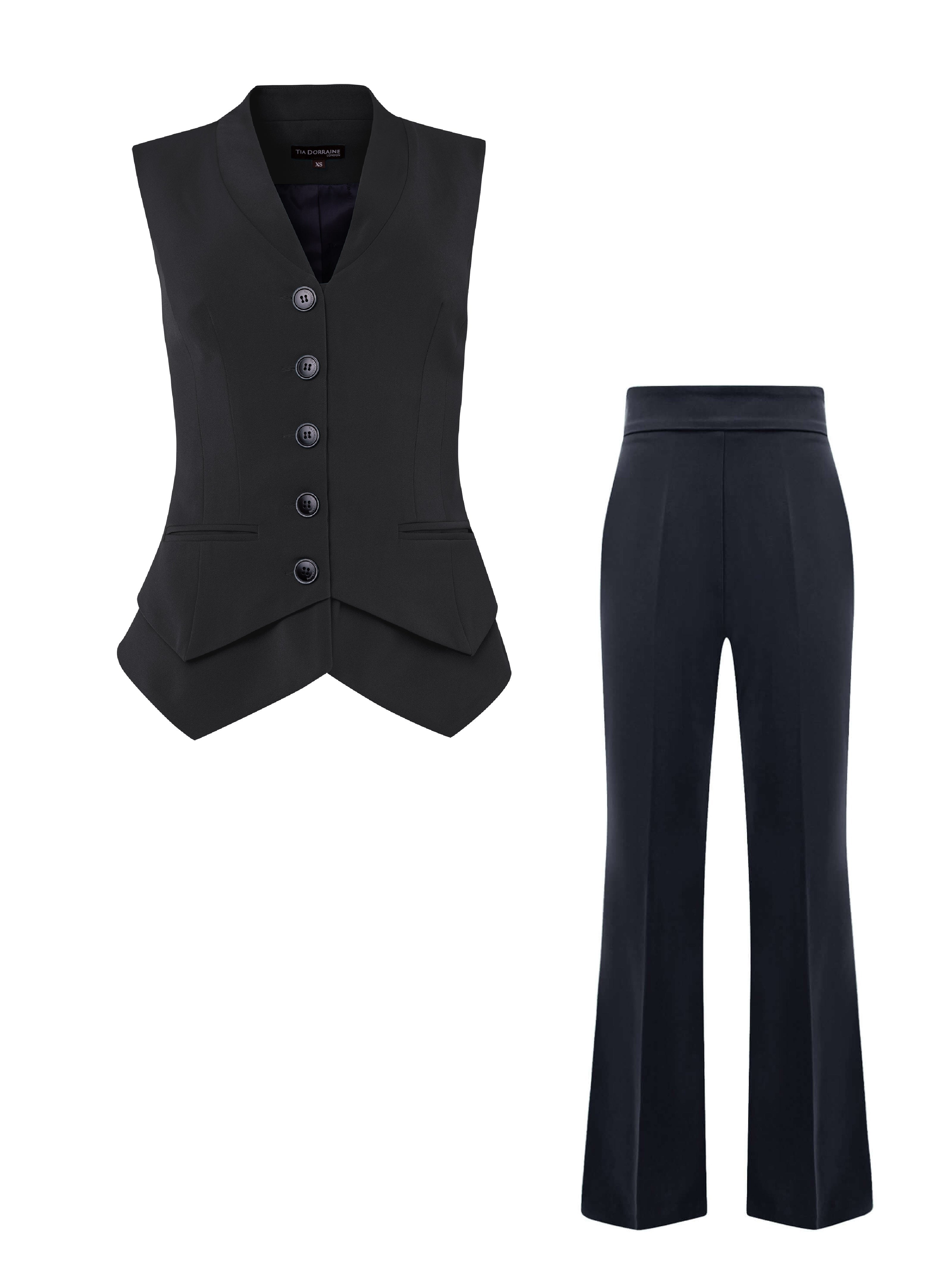 Fitted Waistcoat & Trousers Set, Black | Tia Dorraine | Wolf & Badger