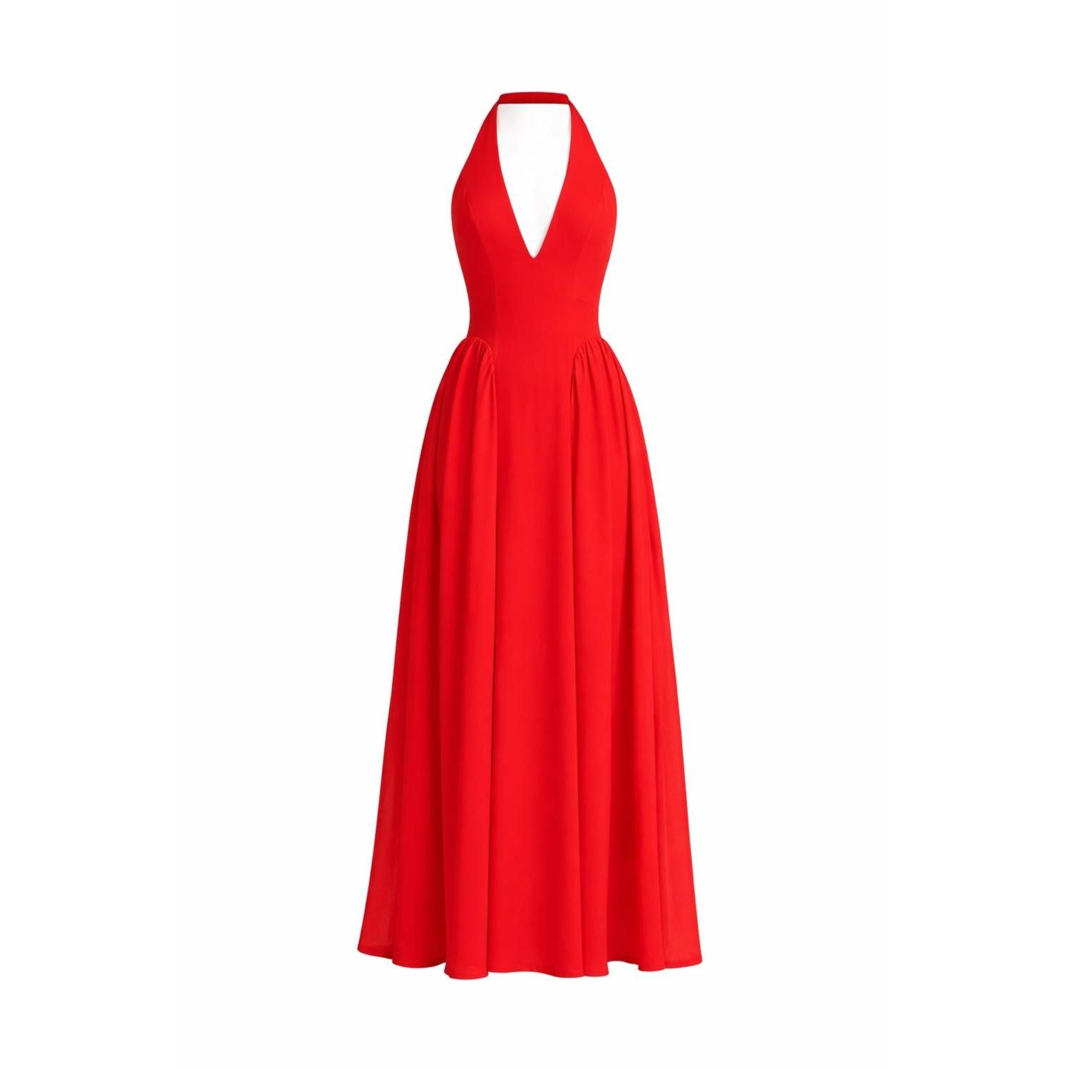 Icon Leva Freya Chiffon Halter Maxi Dress - Red