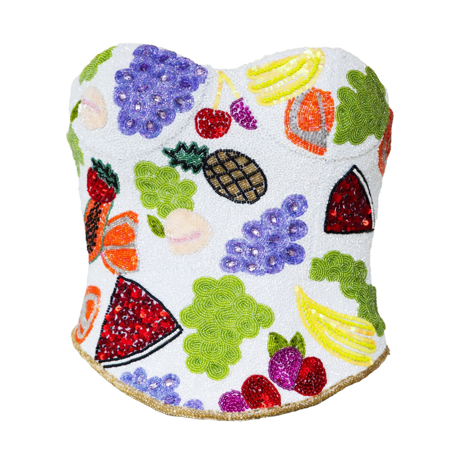 Fruit Hand-Beaded Embellished Corset Top- White | Self-Adore