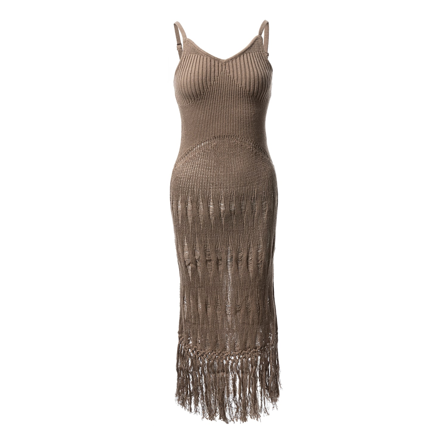 Fully Fashioning Venus Floating Knit Dress - Brown