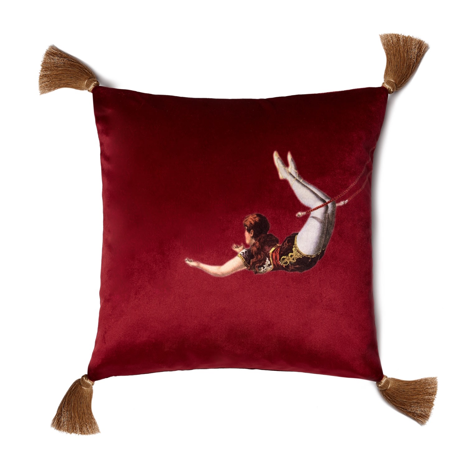 Trapeze Girl Velvet Cushion Deep Berry Red | Melody Rose London