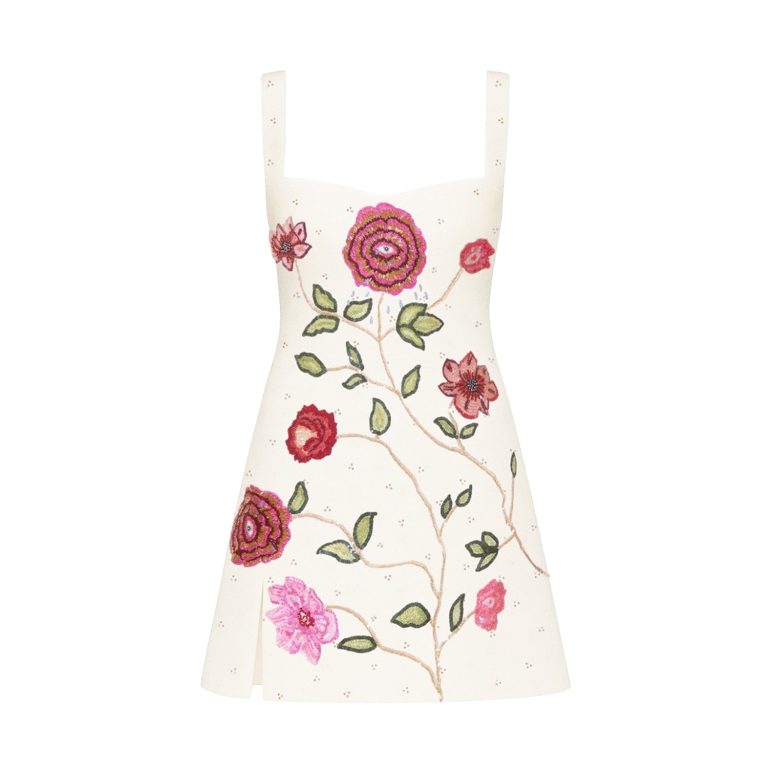 white dress with small red flowers & Embroidery Eliza Mini Red Floral Strapless Babydoll Mini Dress Infuse your warm White Tiny Girl Dresses White