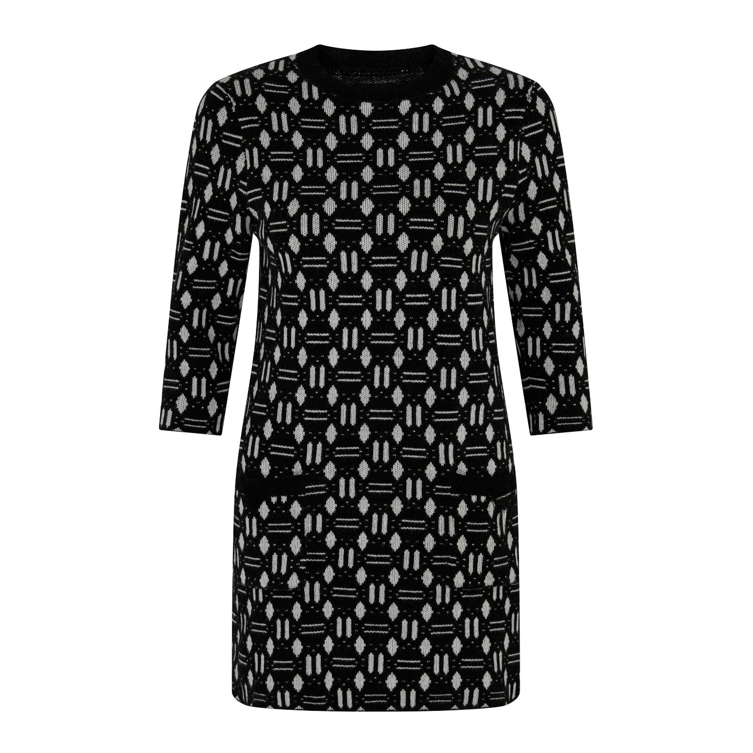 Geometric Jacquard Knit Dress In Black & White by SOUR FIGS