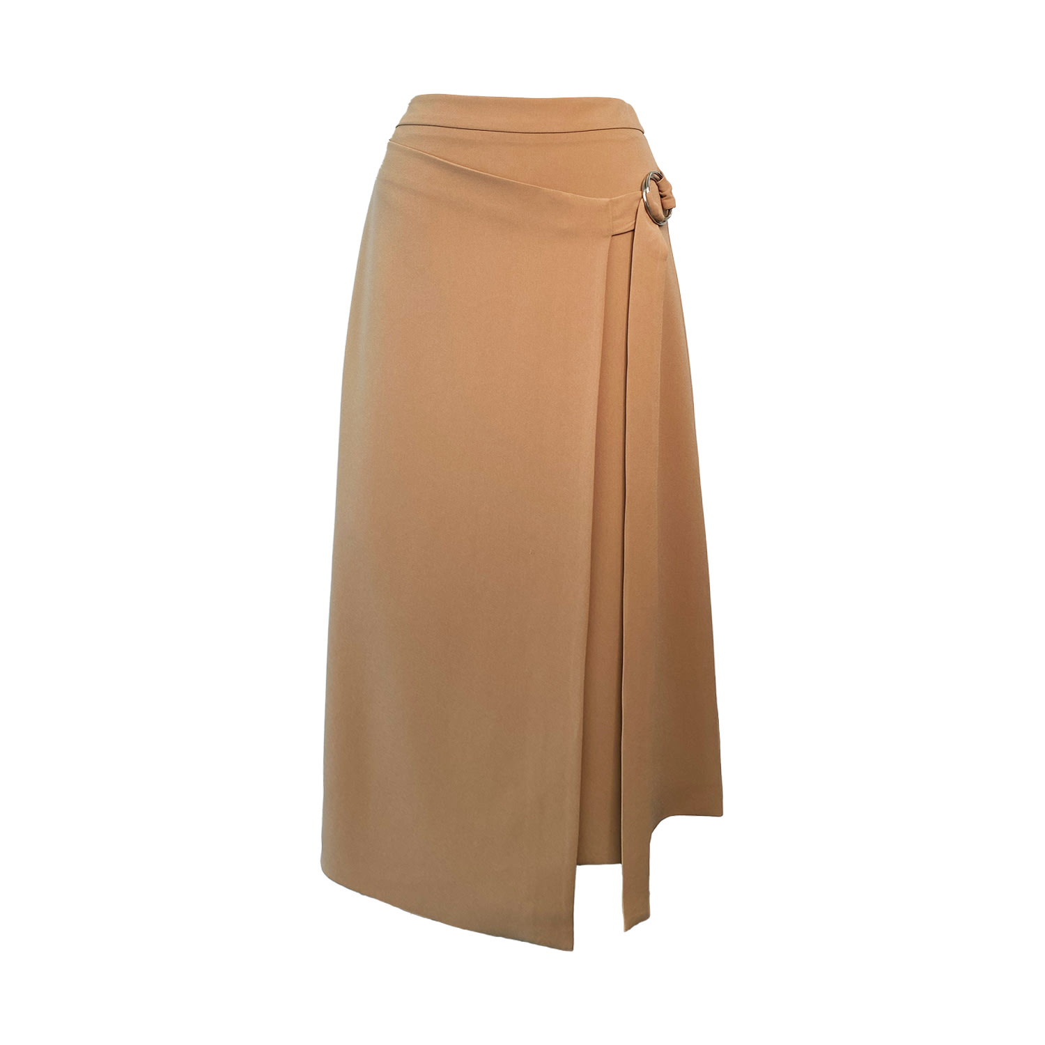 Gina Asymmetrical Faux Wrap A-Line Midi Skirt With Attached Tie