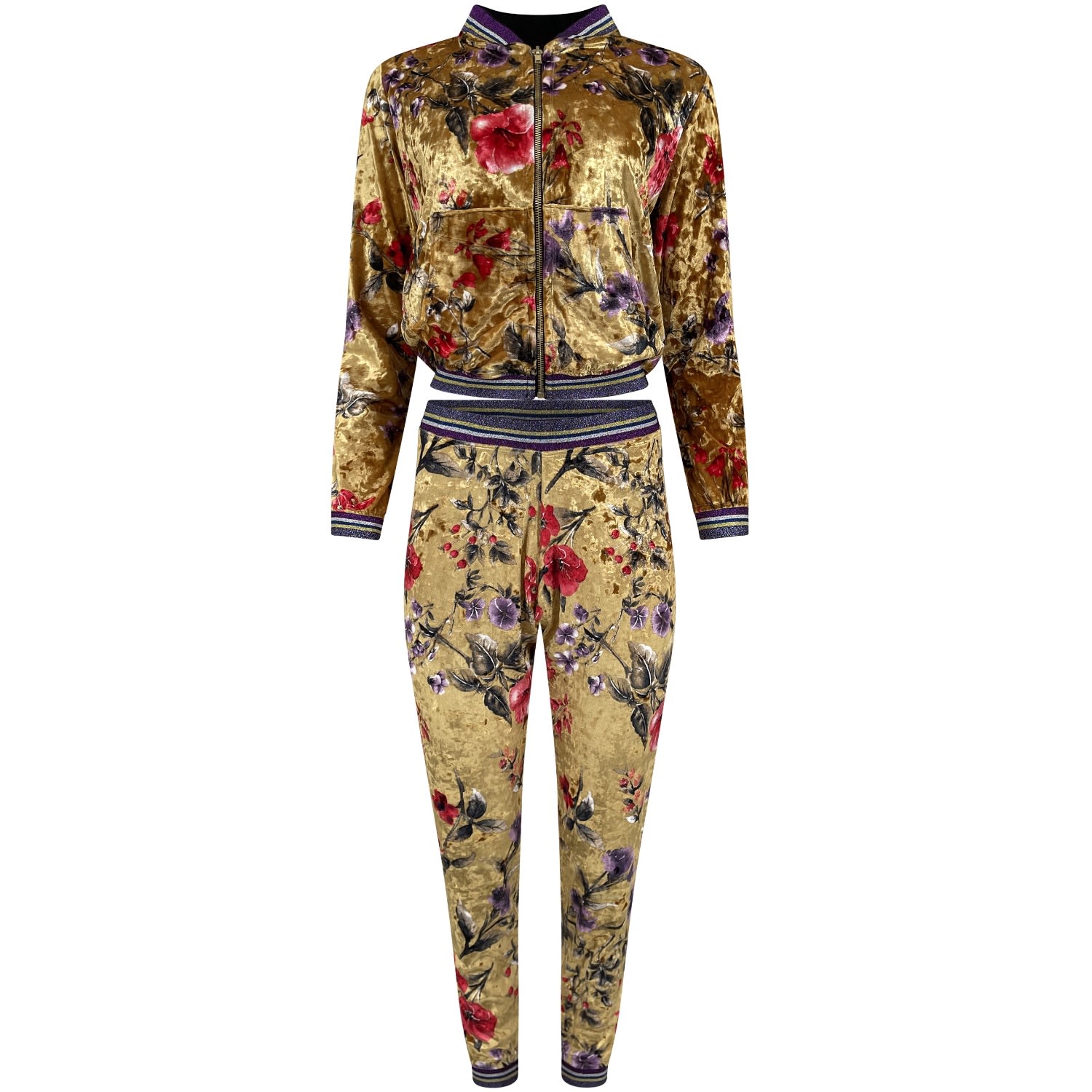 Usmixi 2 Piece Outfits for Women Gold Velvet Lounge Sets for