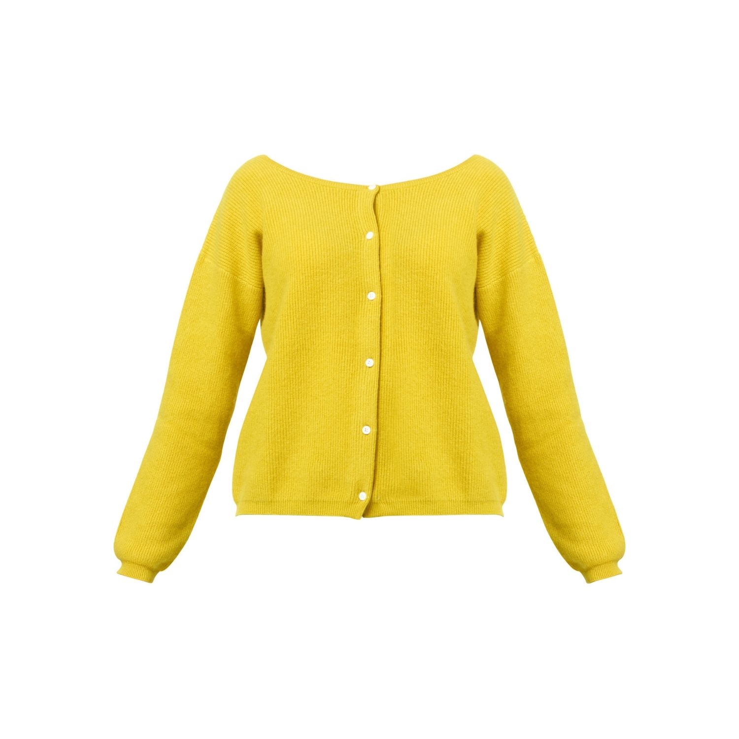 Greta Yellow Ochre Cashmere Cardigan | Helen McAlinden | Wolf & Badger