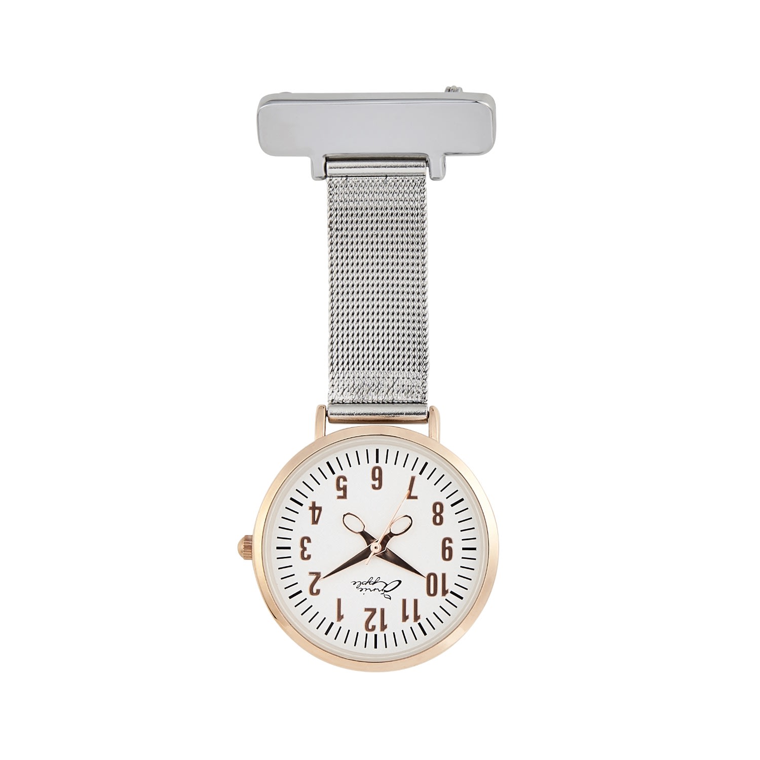 Women s Annie Apple Rose Gold Silver Mesh Nurse Fob Watch Bermuda Watch Company