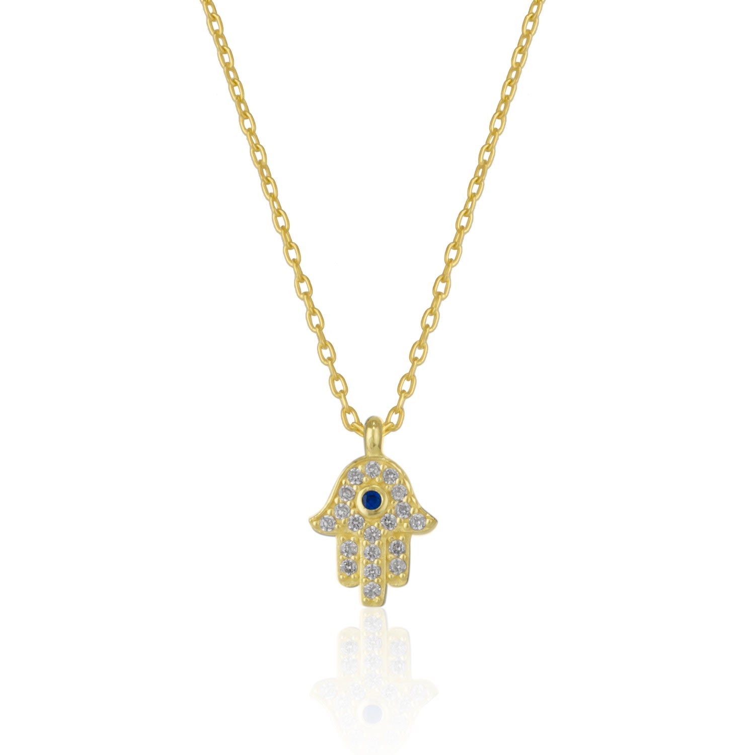 Hamsa Hand Necklace Sterling Silver With Blue Stone Gold Spero